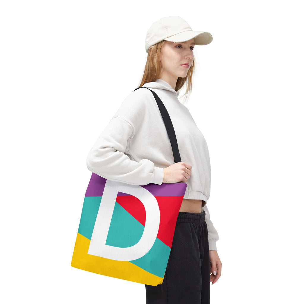 Monogram 'D' Colorblock Tote Bag — Personalized Initial D Shoulder Tote