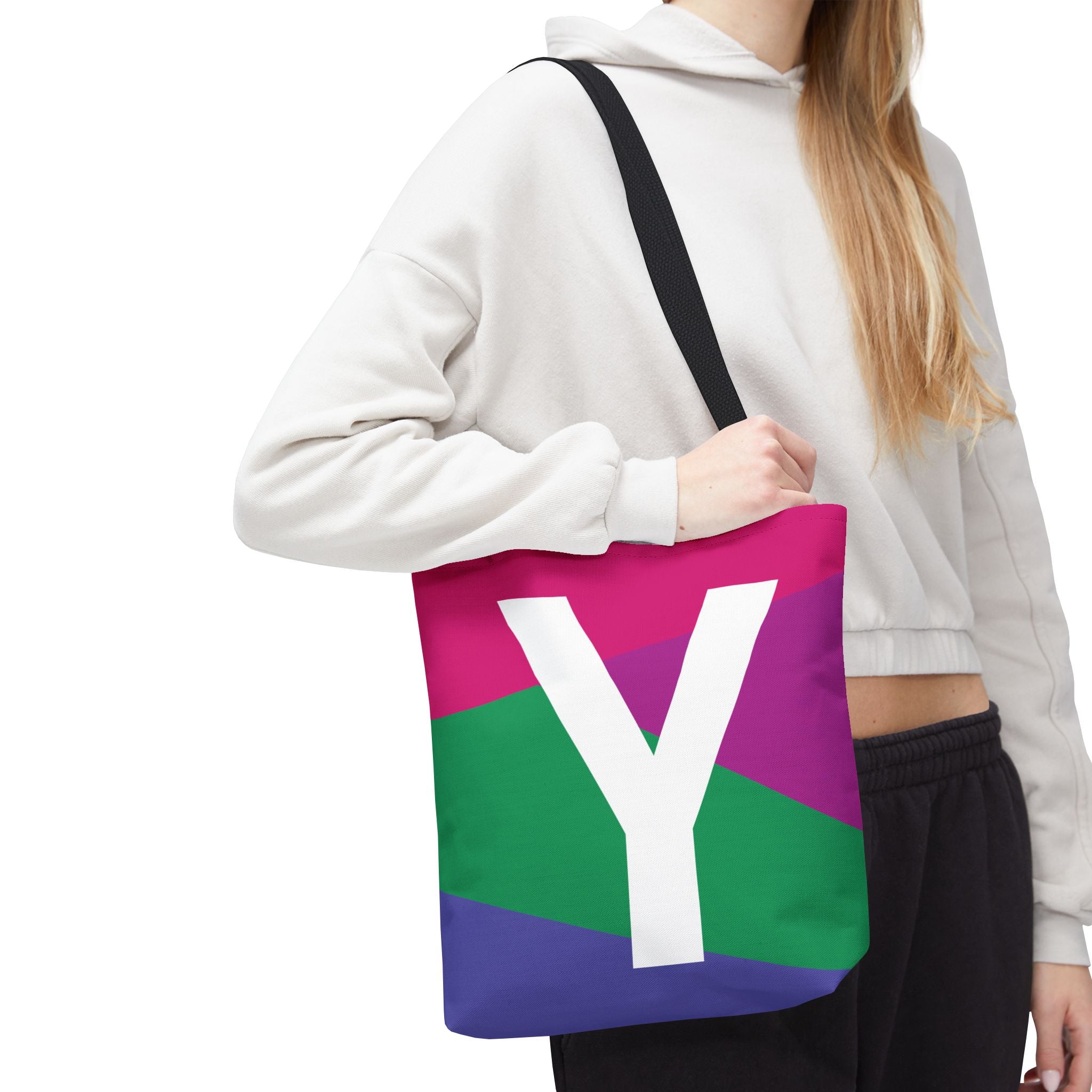 Monogram 'Y' Colorblock Tote Bag — Personalized Initial Y Shoulder Tote