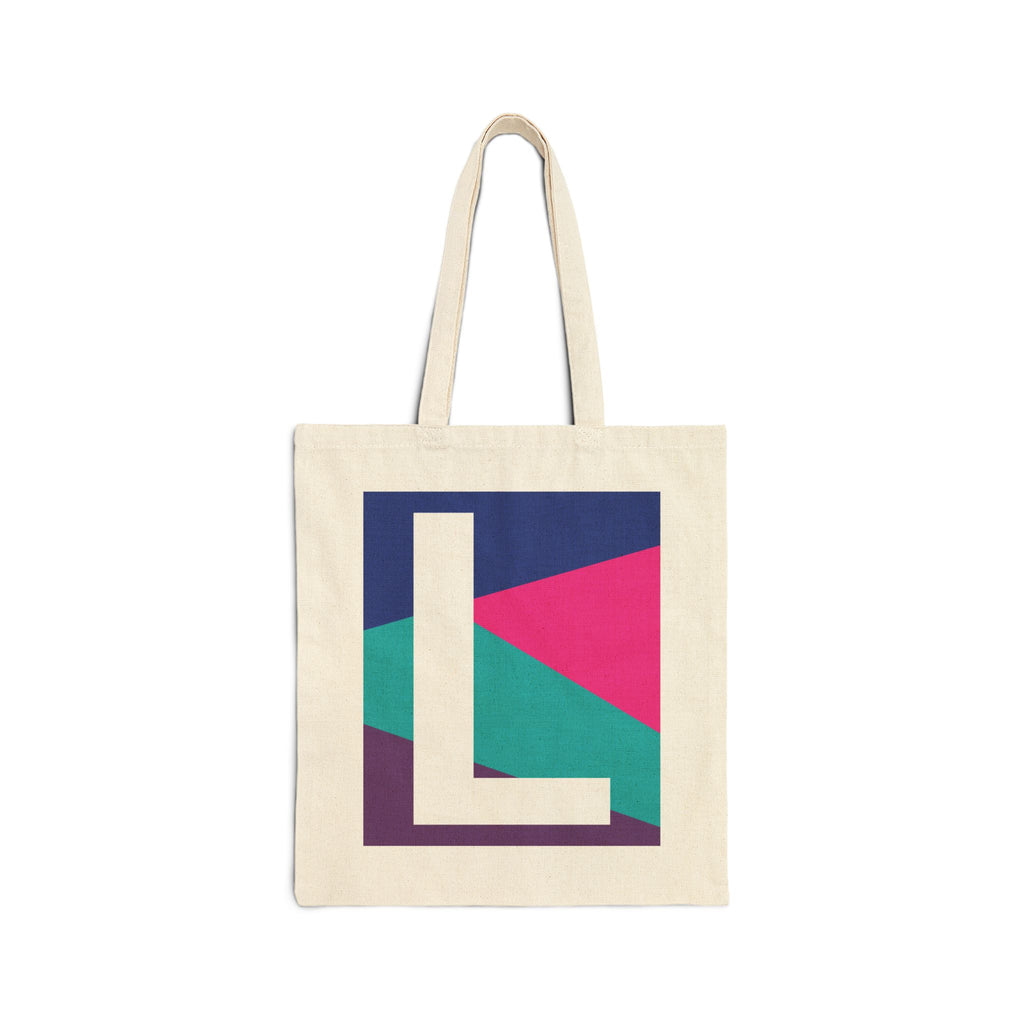 Initial L Colorblock Canvas Tote Bag — Monogram Letter L Reusable Grocery Tote