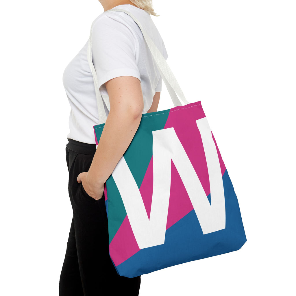 Monogram 'W' Colorblock Tote Bag — Personalized Initial W Shoulder Tote