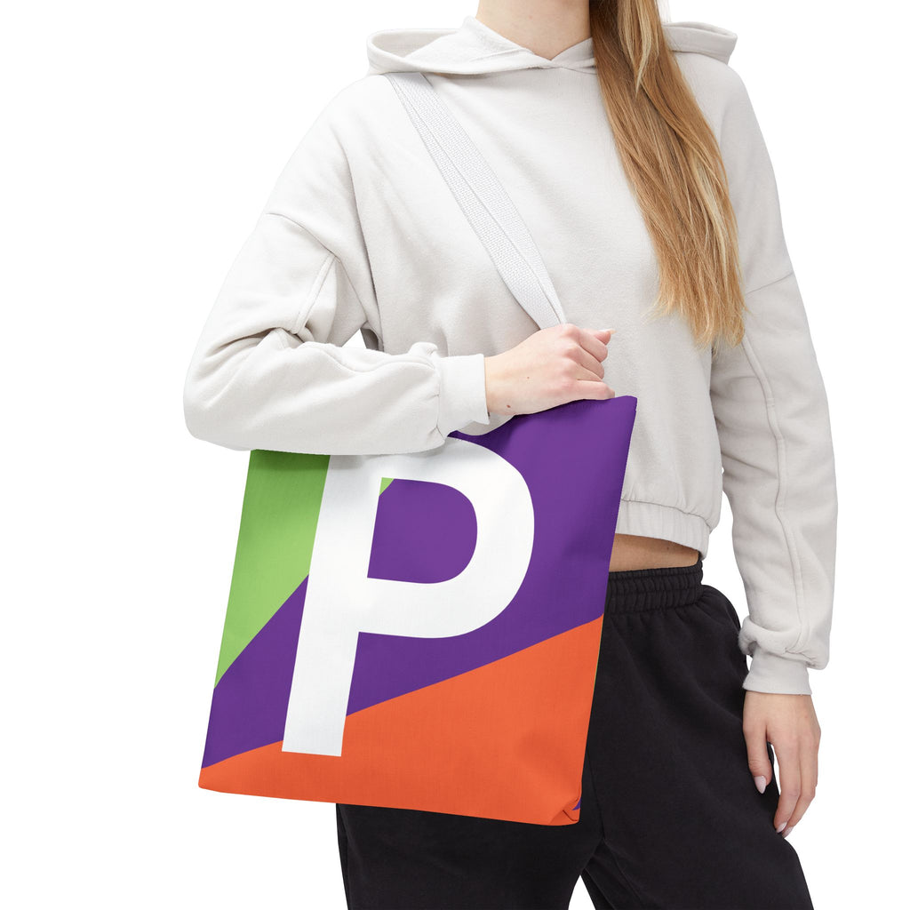 Monogram 'P' Colorblock Tote Bag — Personalized Initial P Shoulder Tote