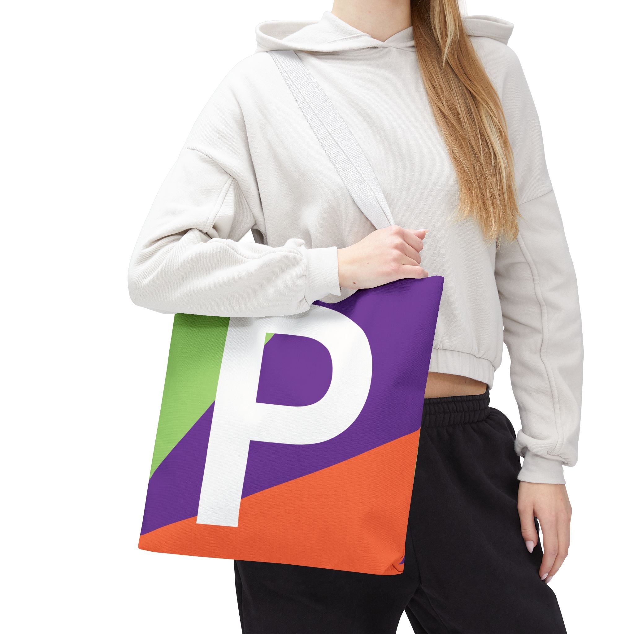 Monogram 'P' Colorblock Tote Bag — Personalized Initial P Shoulder Tote