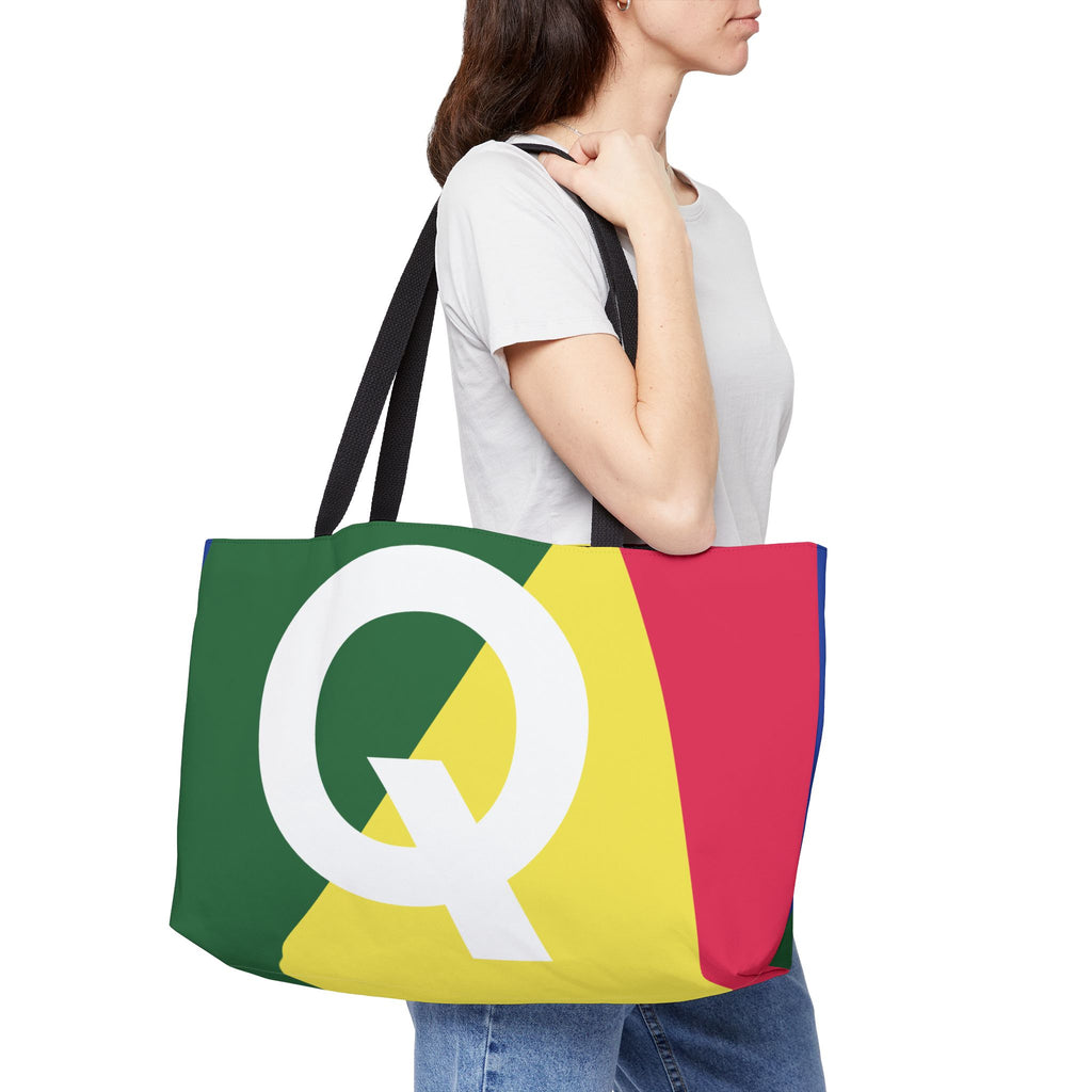 Personalized 'Q' Colorblock Tote Bag — Monogram Weekender Tote