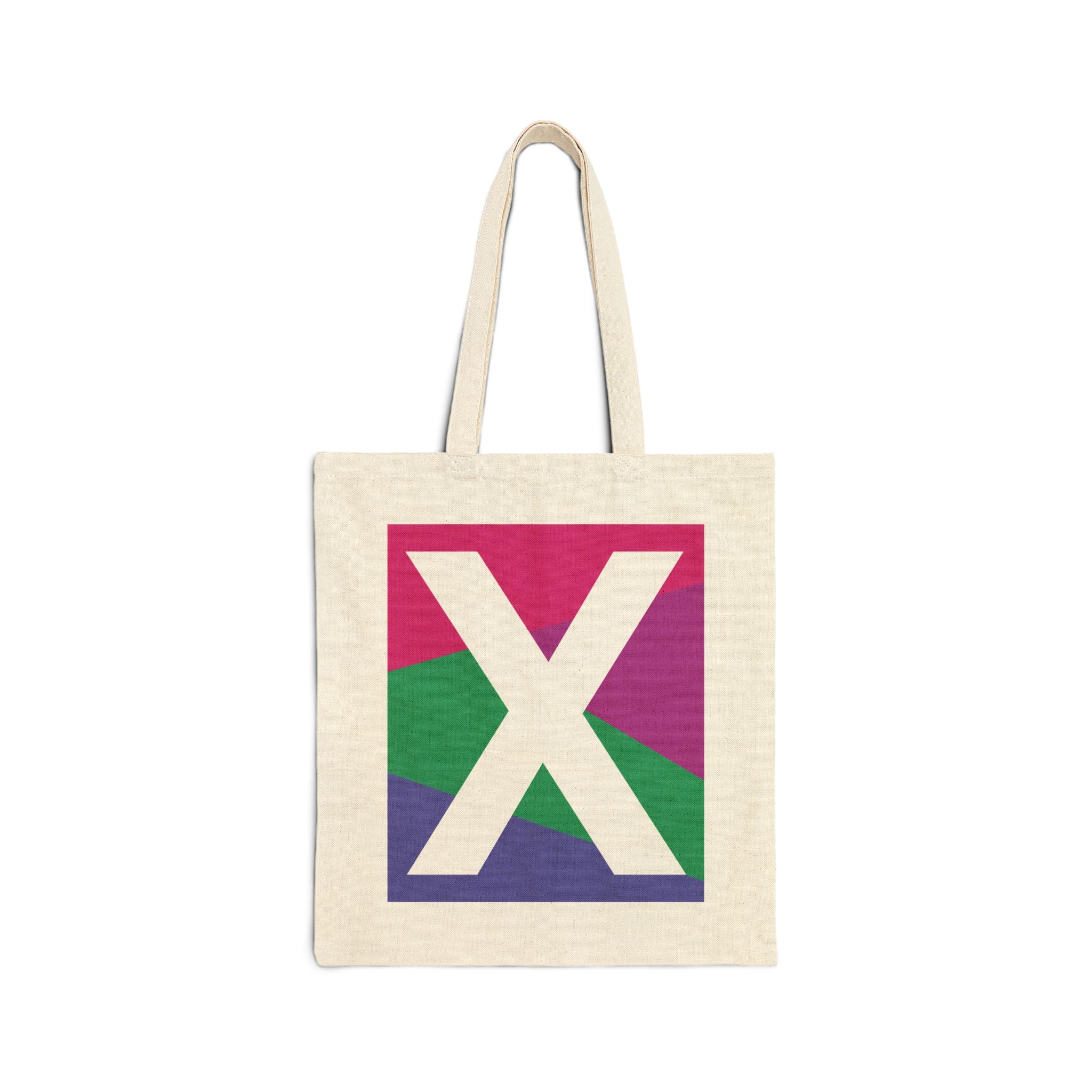 Initial X Colorblock Canvas Tote Bag — Monogram Letter X Reusable Grocery Tote