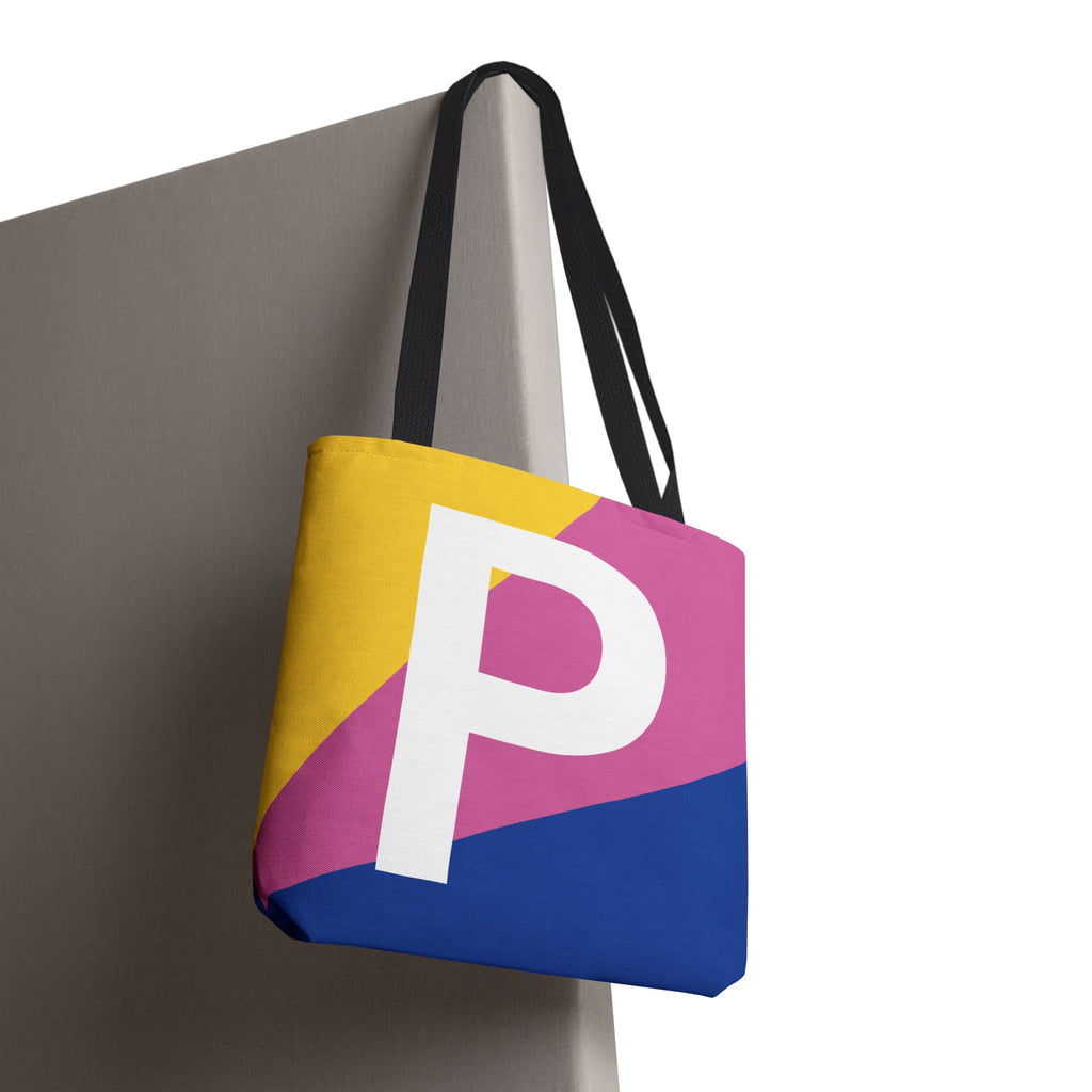 Monogram 'P' Colorblock Tote Bag — Personalized Initial P Shoulder Tote