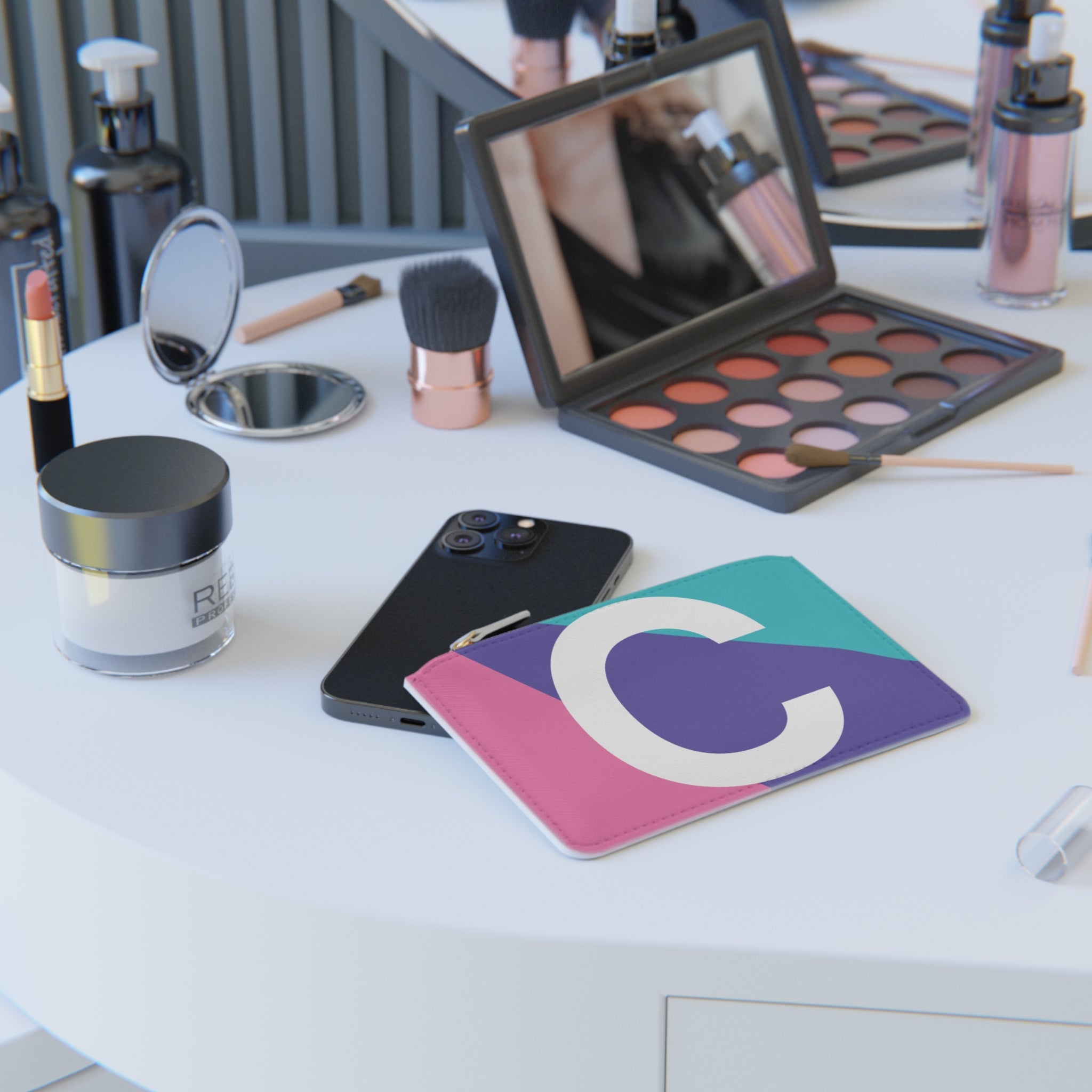 Initial C Mini Clutch — Colorblock Monogram Wristlet Wallet