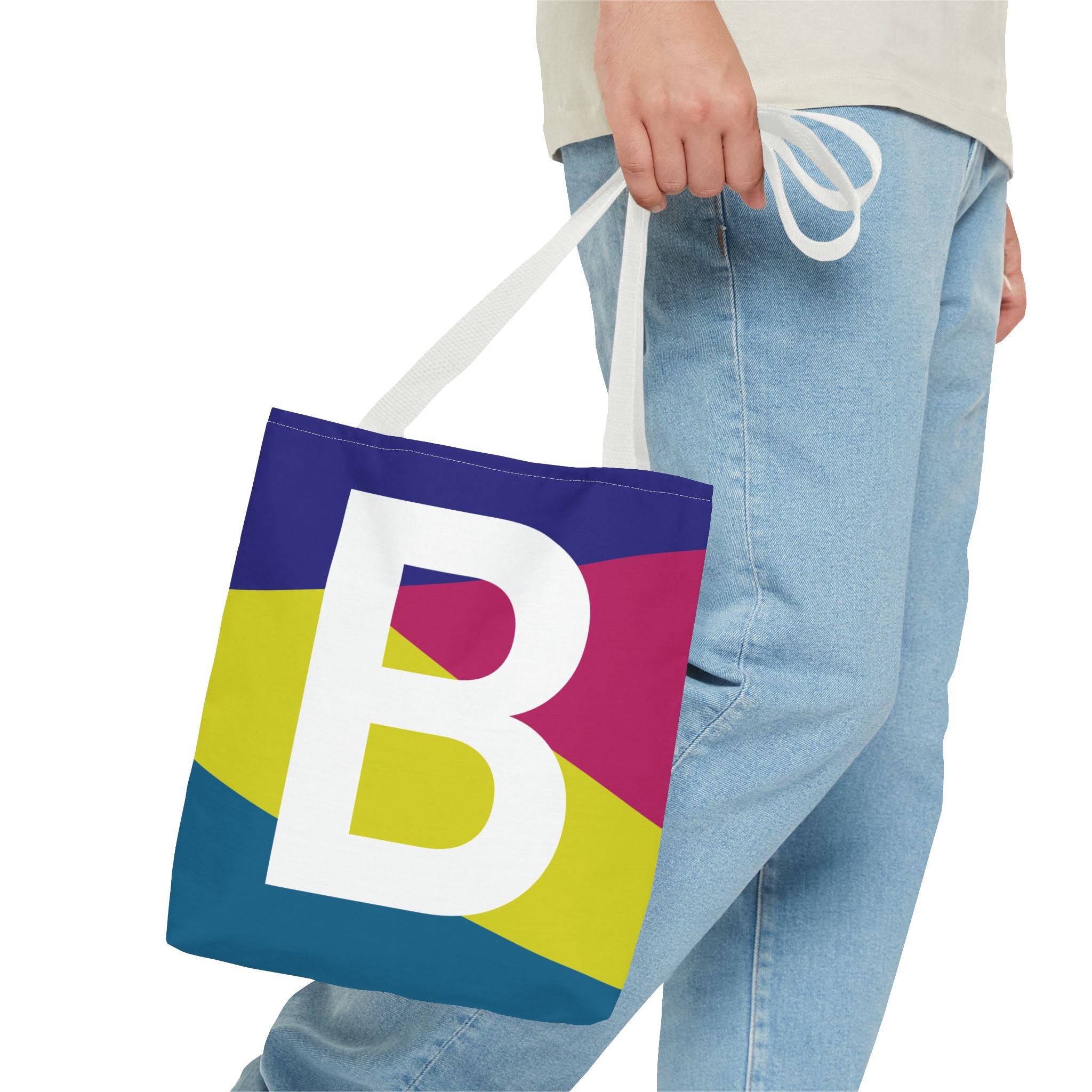 Monogram 'B' Colorblock Tote Bag — Personalized Initial B Shoulder Tote