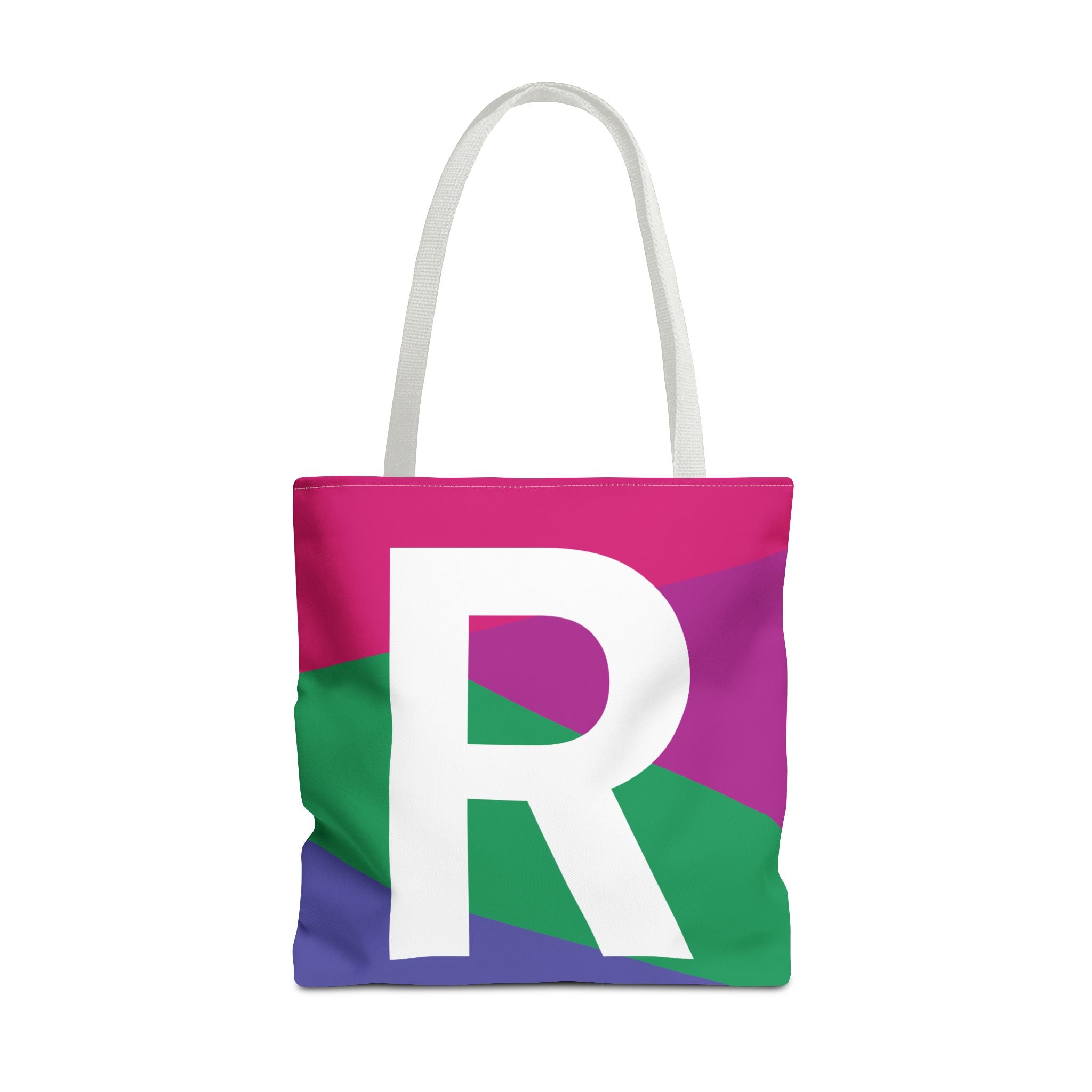 Monogram 'R' Colorblock Tote Bag — Personalized Initial R Shoulder Tote