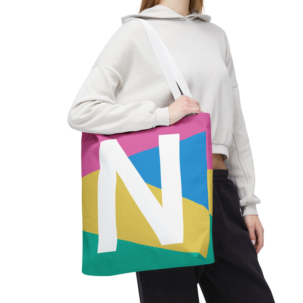 Monogram 'N' Colorblock Tote Bag — Personalized Initial N Shoulder Tote