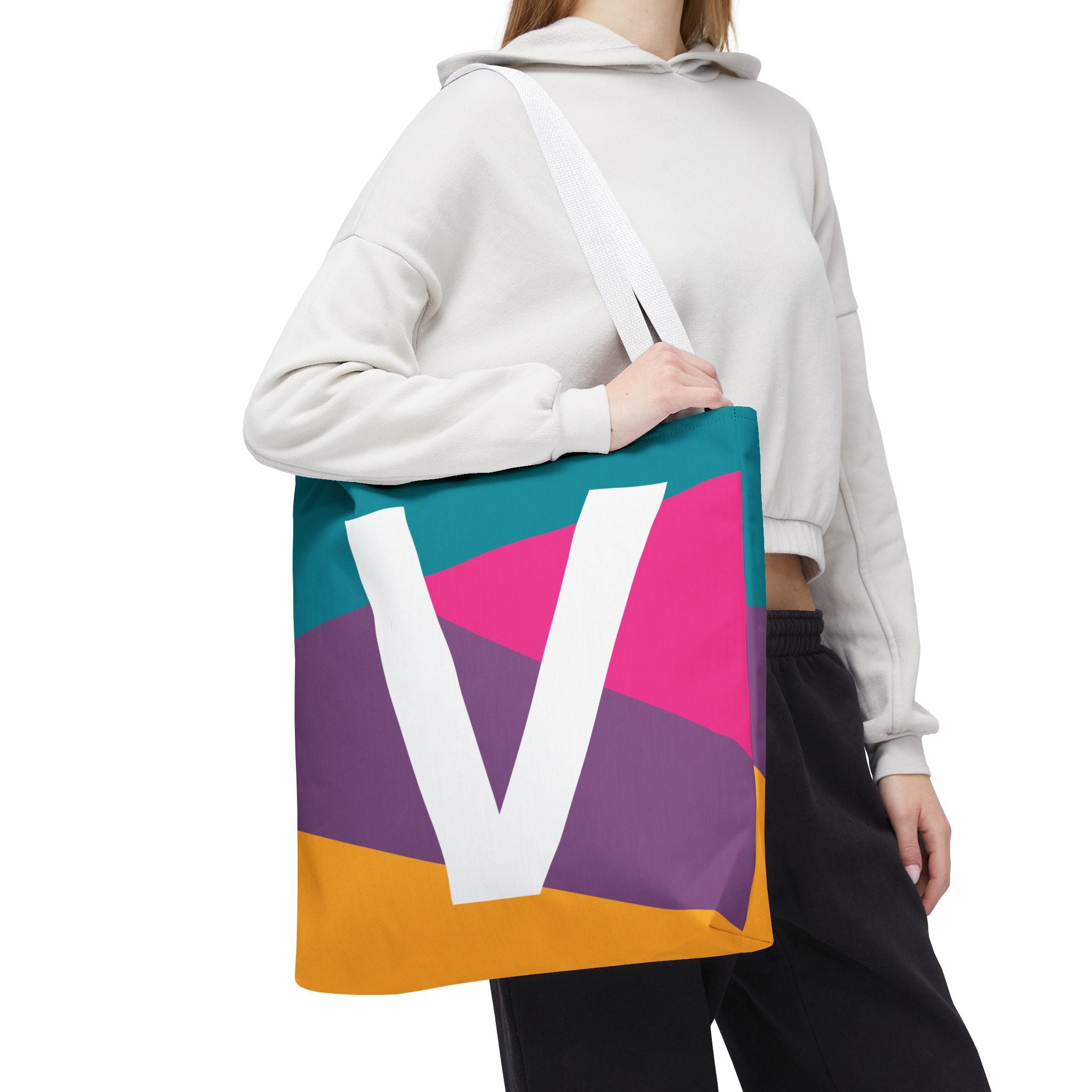 Monogram 'V' Colorblock Tote Bag — Personalized Initial V Shoulder Tote