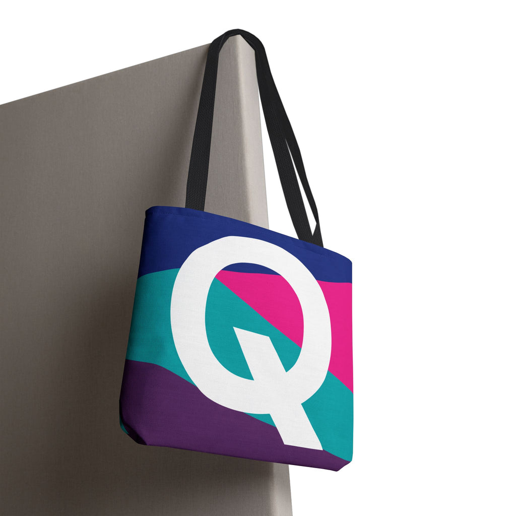 Monogram 'Q' Colorblock Tote Bag — Personalized Initial Q Shoulder Tote