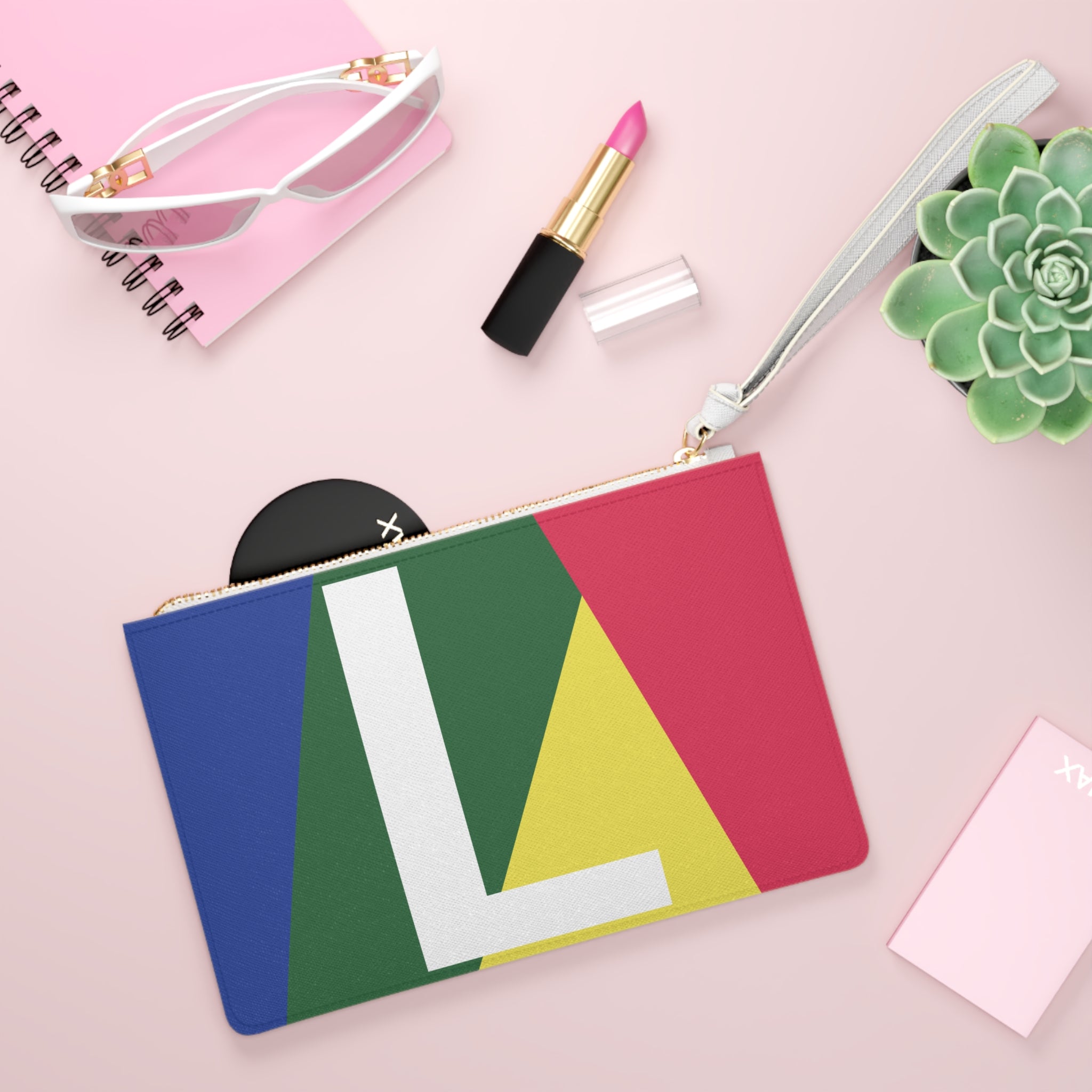Monogram 'L' Colorblock Clutch Bag — Bold Geometric Wristlet for Everyday & Gifts