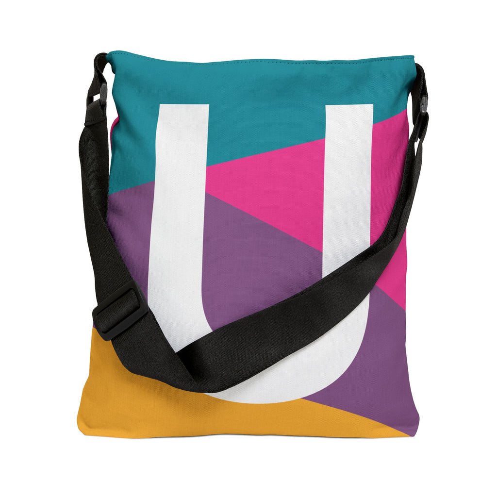 Initial Letter 'U' Colorblock Adjustable Tote Bag — Monogram Alphabet Shoulder Bag