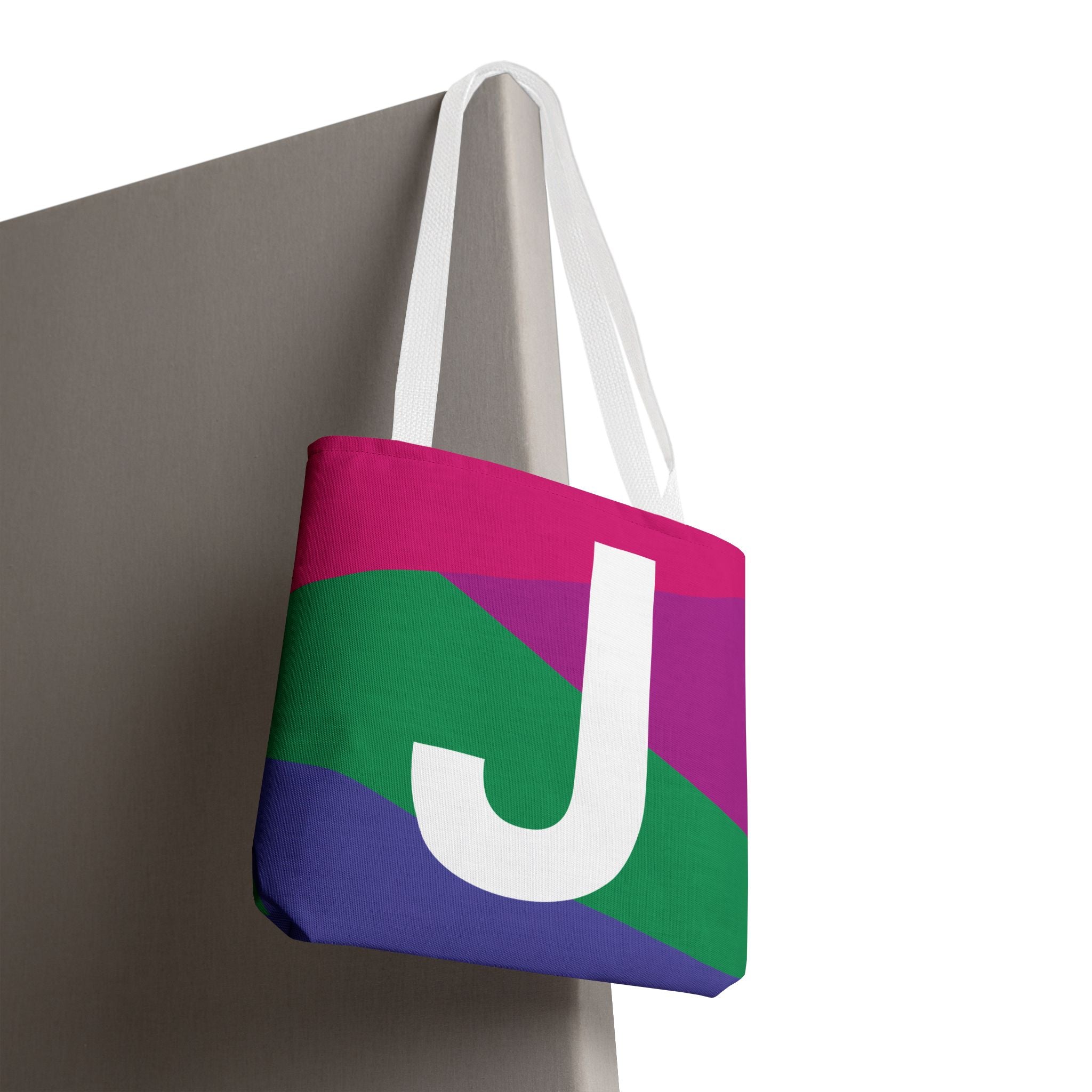 Monogram 'J' Colorblock Tote Bag — Personalized Initial J Shoulder Tote