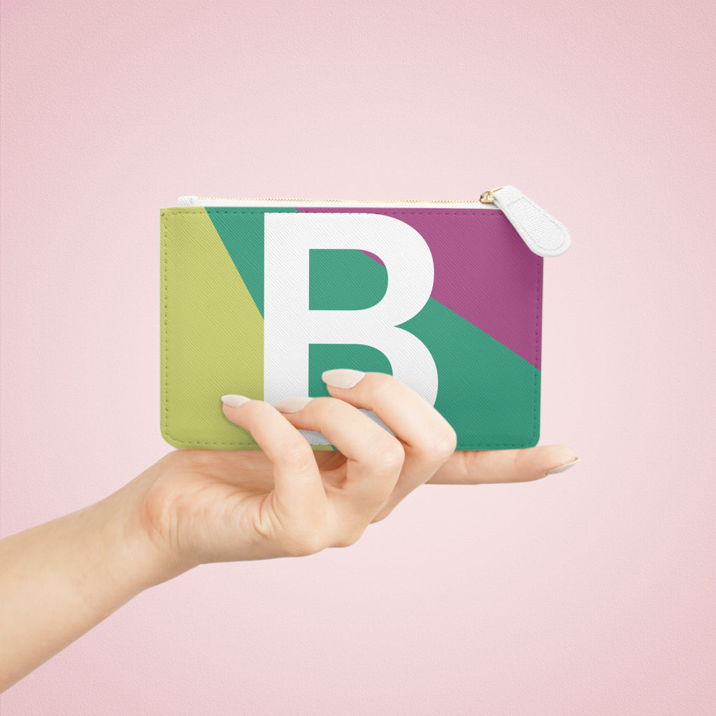 Initial B Mini Clutch — Colorblock Monogram Wristlet Wallet