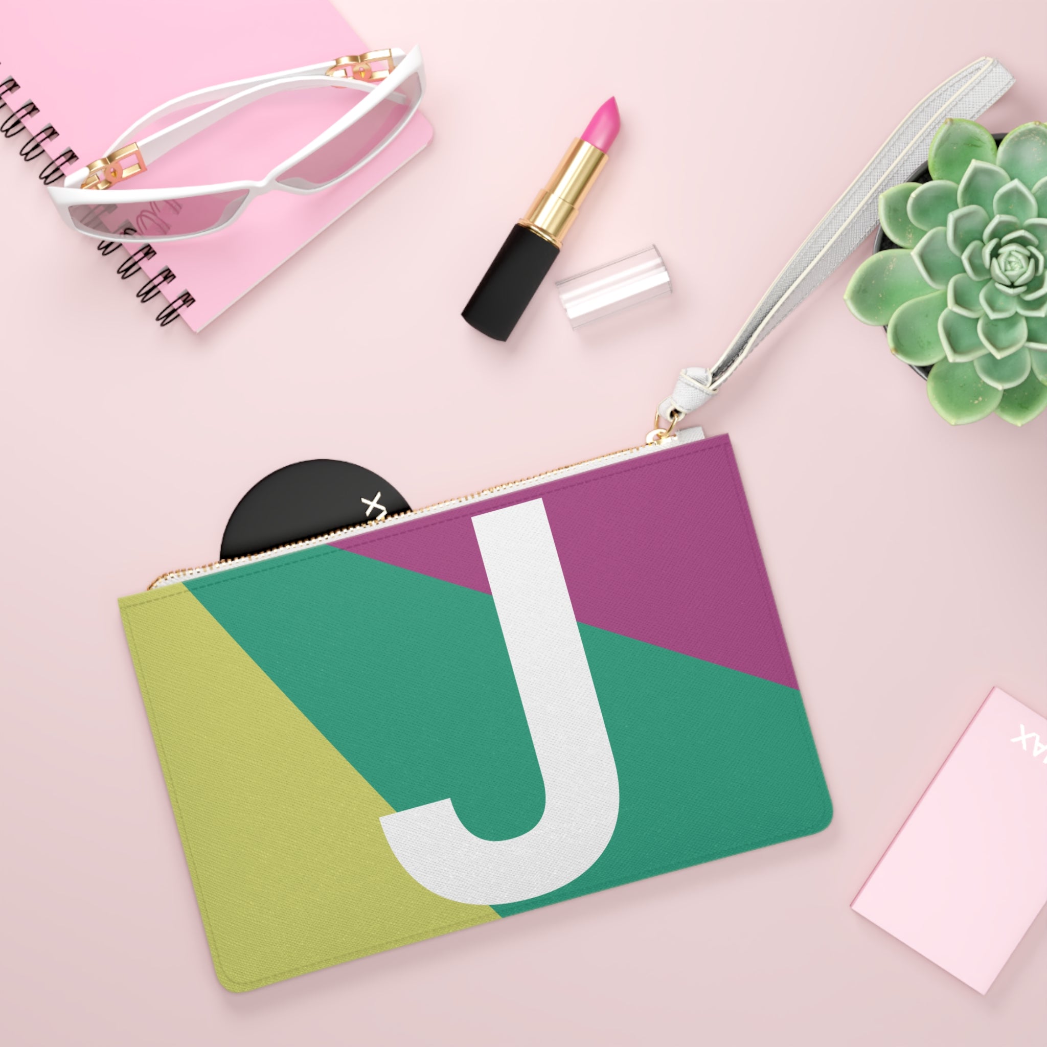 Monogram 'J' Colorblock Clutch Bag — Bold Geometric Wristlet for Everyday & Gifts