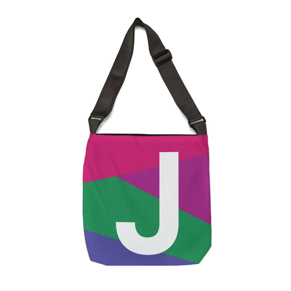 Initial Letter 'J' Colorblock Adjustable Tote Bag — Monogram Alphabet Shoulder Bag