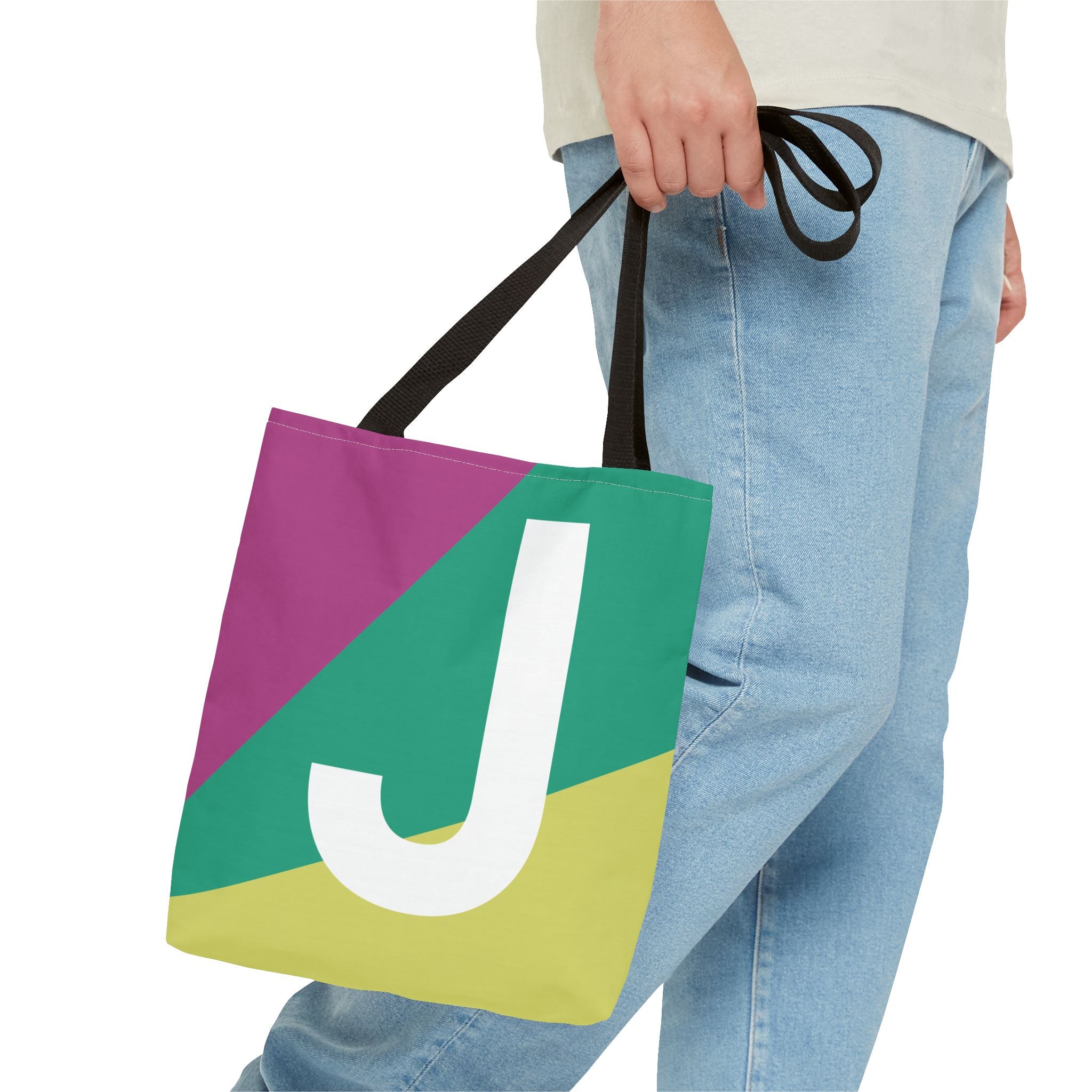 Monogram 'J' Colorblock Tote Bag — Personalized Initial J Shoulder Tote
