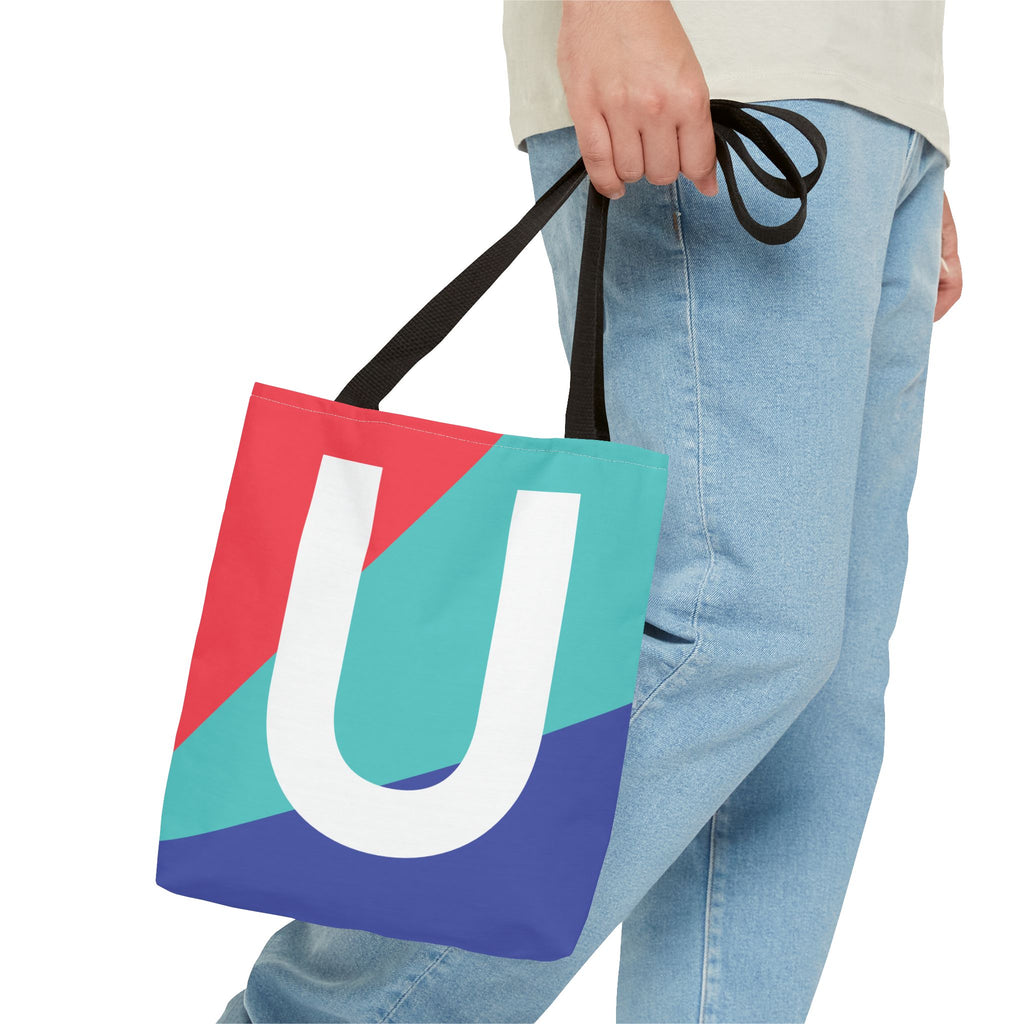 Monogram 'U' Colorblock Tote Bag — Personalized Initial U Shoulder Tote