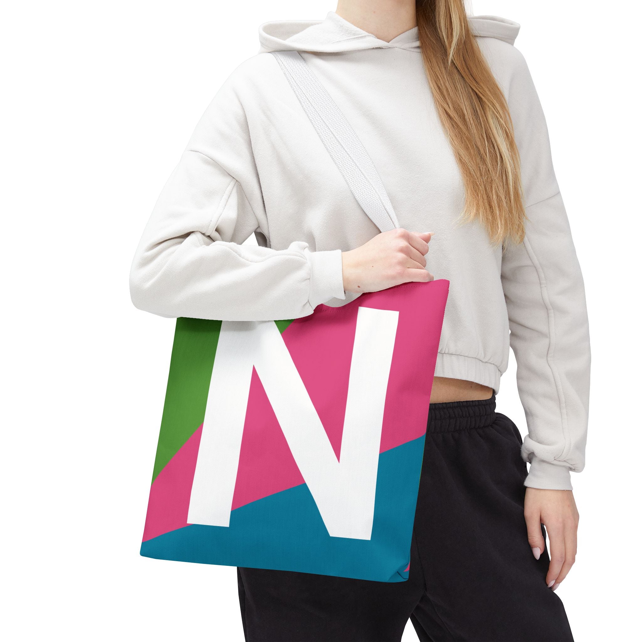 Monogram 'N' Colorblock Tote Bag — Personalized Initial N Shoulder Tote