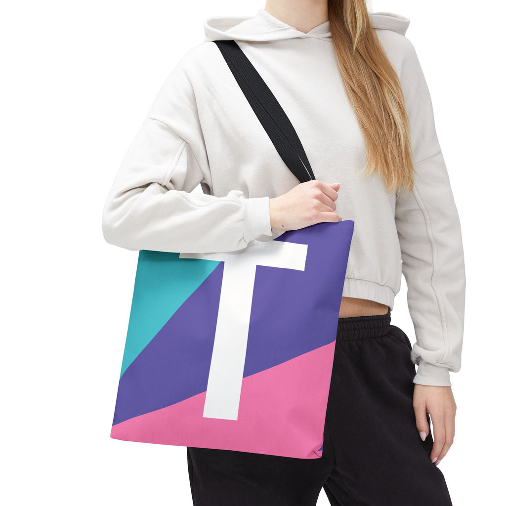 Monogram 'T' Colorblock Tote Bag — Personalized Initial T Shoulder Tote