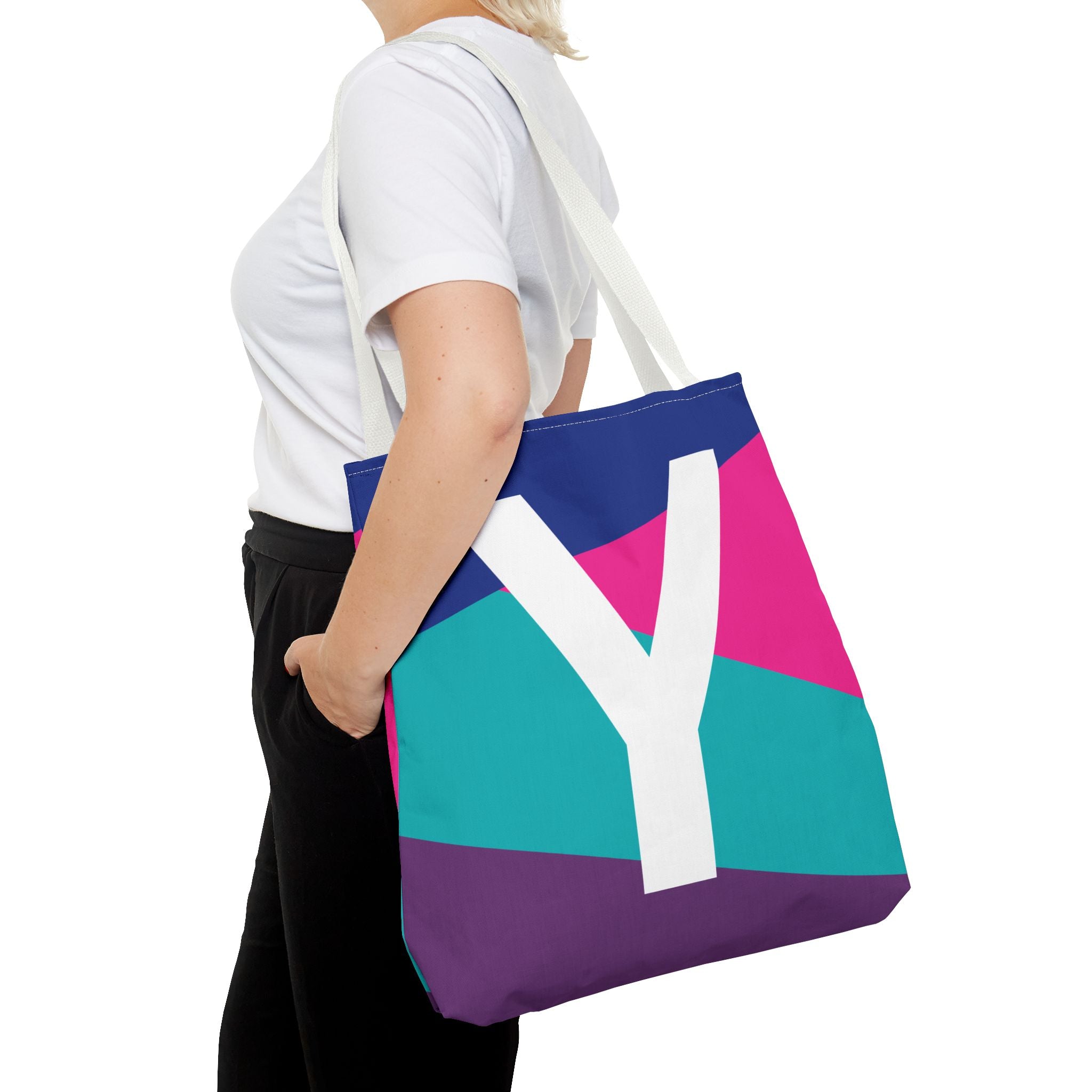 Monogram 'Y' Colorblock Tote Bag — Personalized Initial Y Shoulder Tote