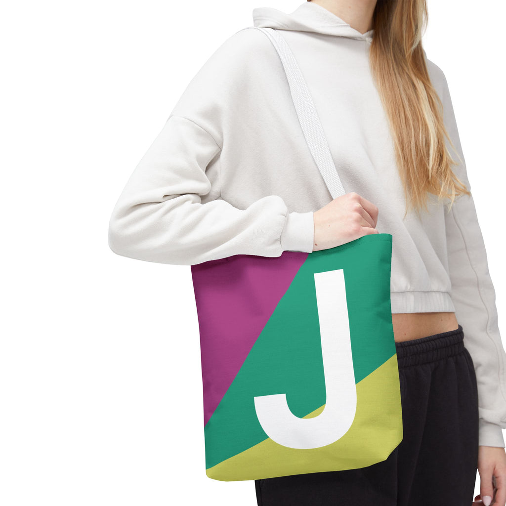 Monogram 'J' Colorblock Tote Bag — Personalized Initial J Shoulder Tote