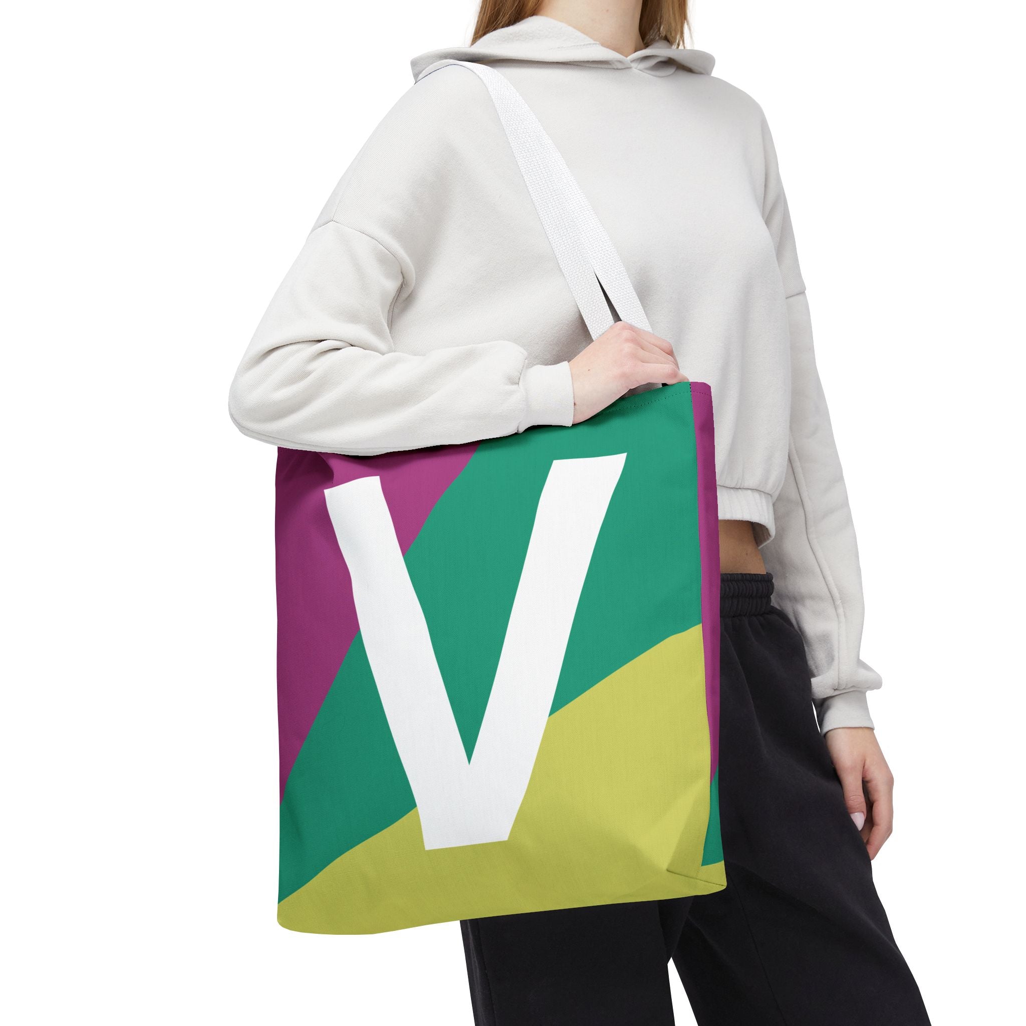 Monogram 'V' Colorblock Tote Bag — Personalized Initial V Shoulder Tote