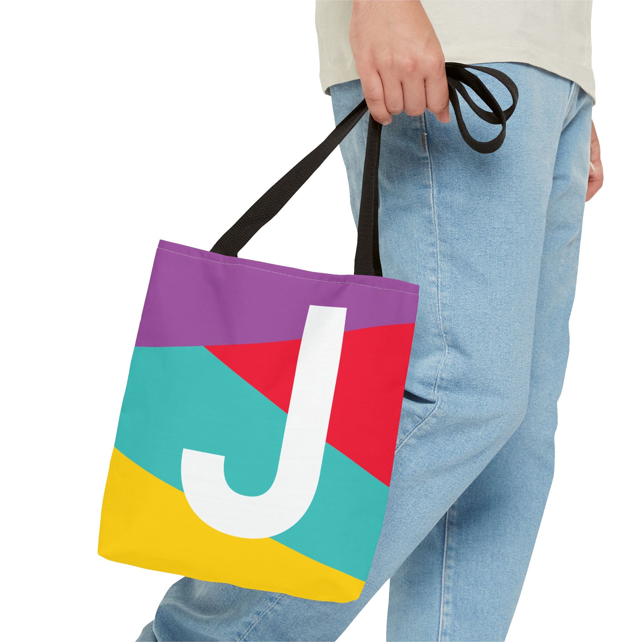 Monogram 'J' Colorblock Tote Bag — Personalized Initial J Shoulder Tote
