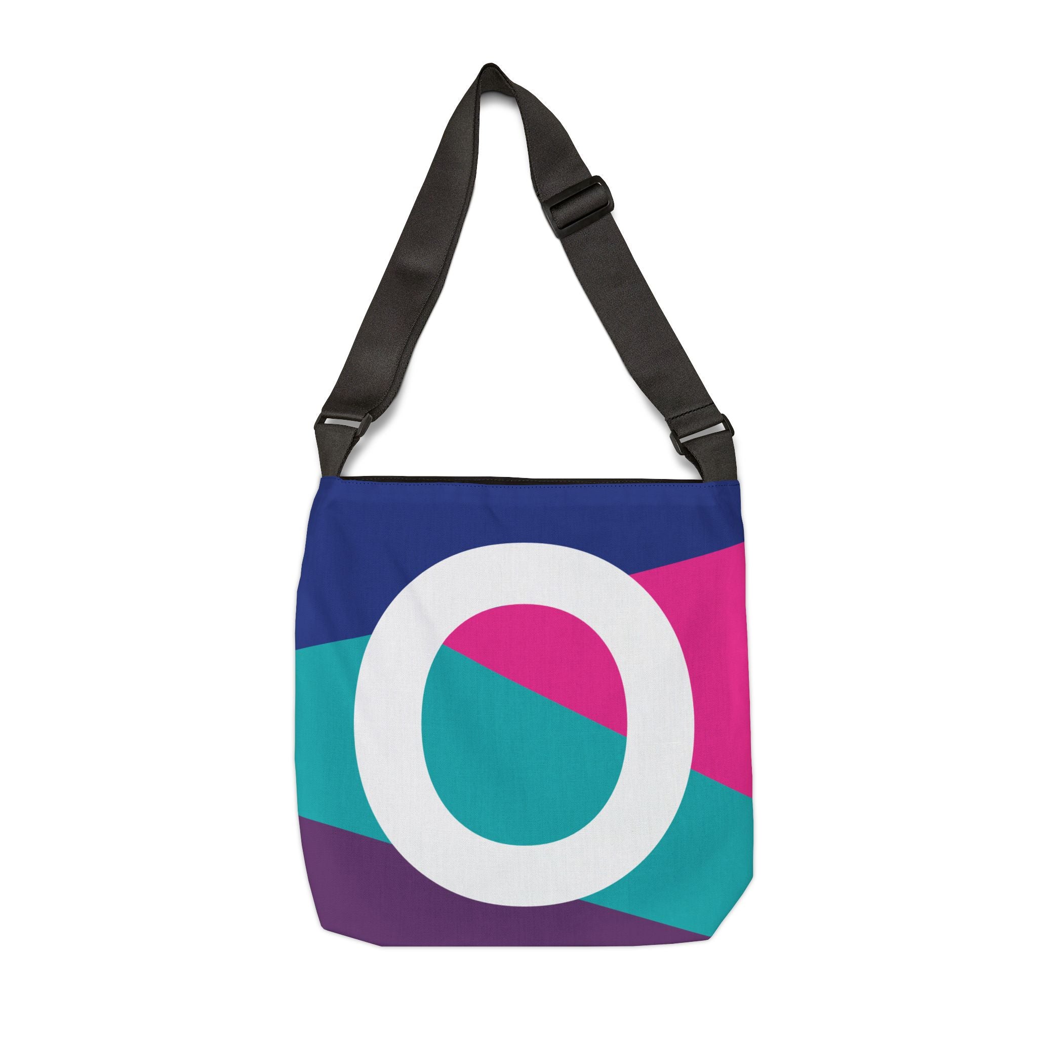 Initial Letter 'O' Colorblock Adjustable Tote Bag — Monogram Alphabet Shoulder Bag