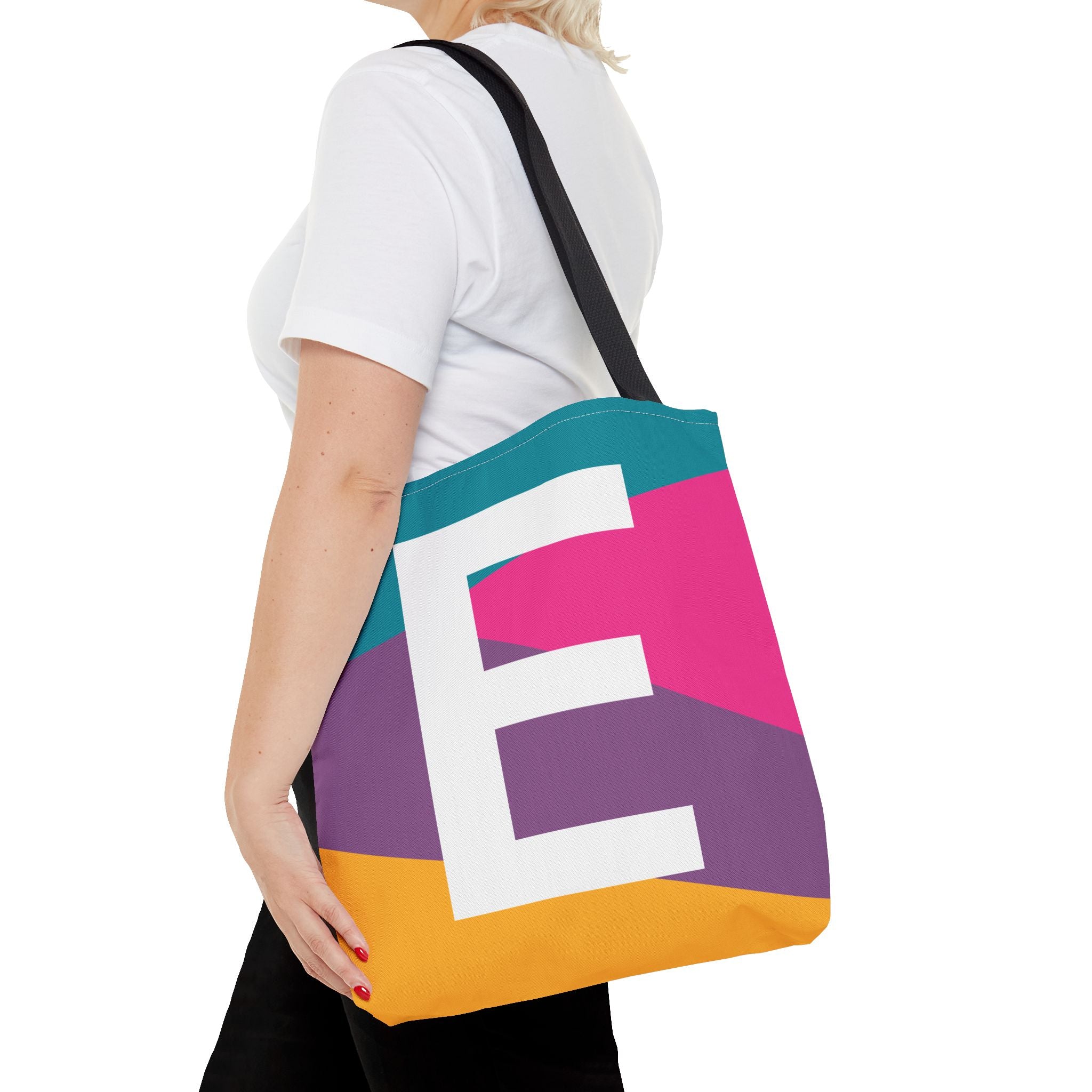 Monogram 'E' Colorblock Tote Bag — Personalized Initial E Shoulder Tote