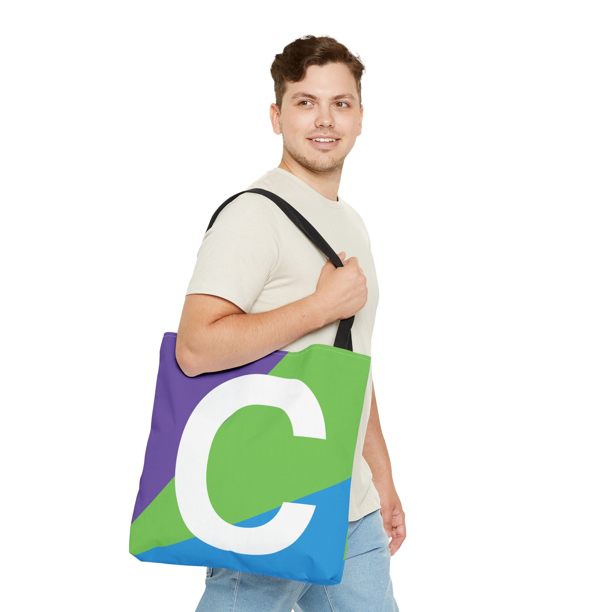 Monogram 'C' Colorblock Tote Bag — Personalized Initial C Shoulder Tote