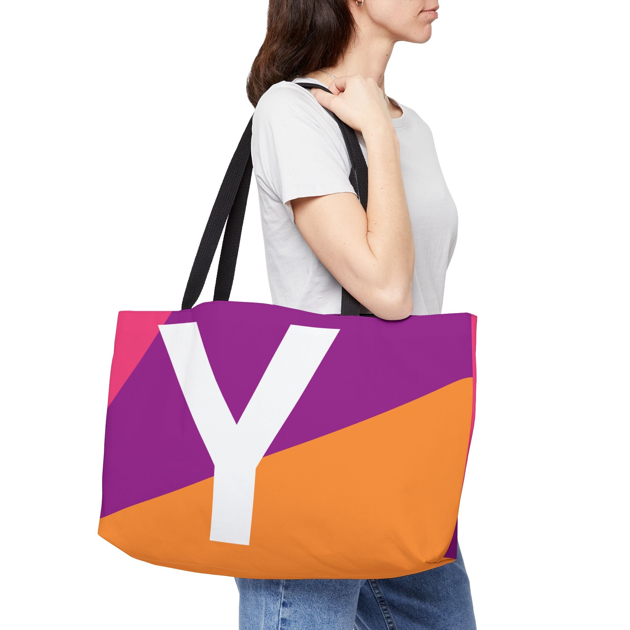 Personalized 'Y' Colorblock Tote Bag — Monogram Weekender Tote