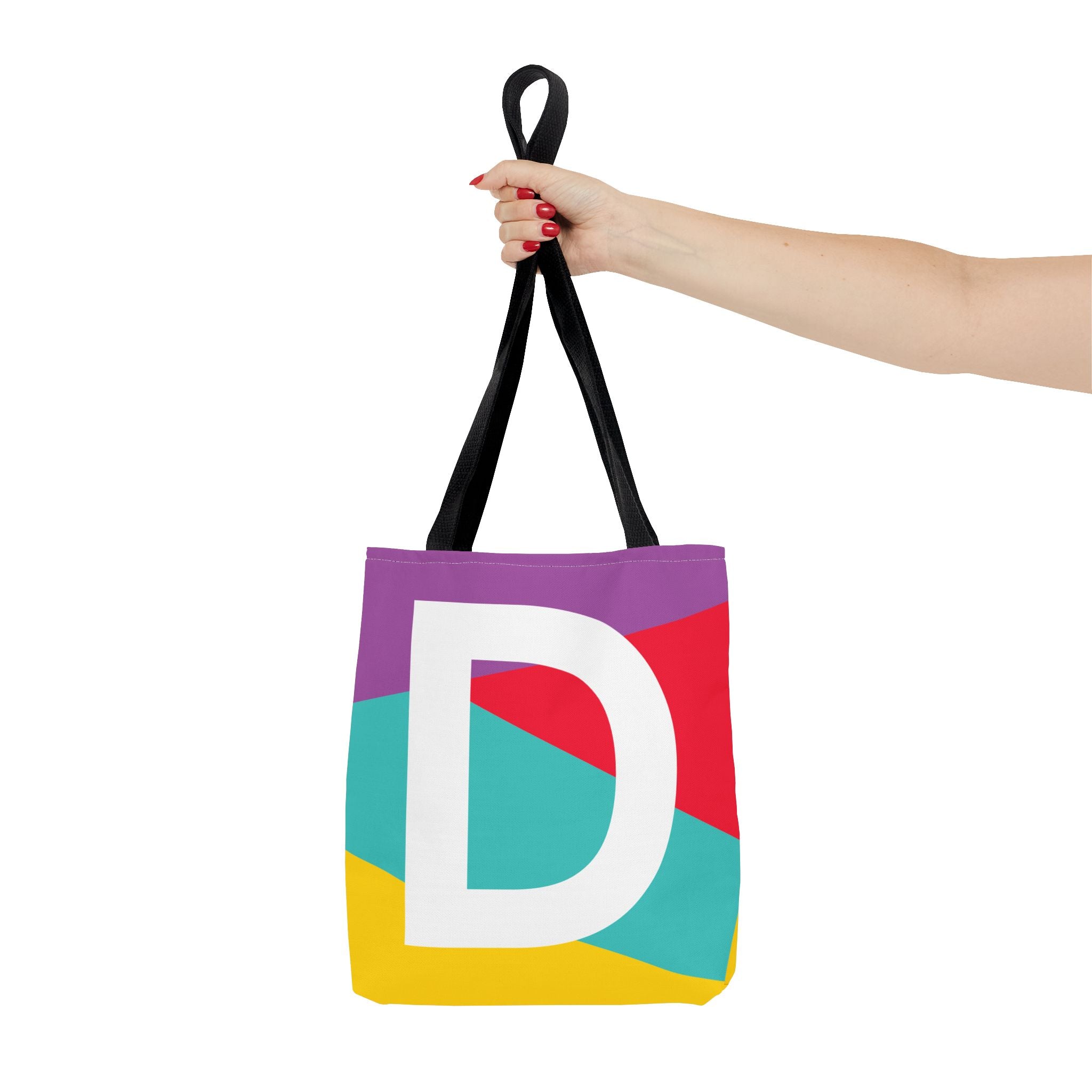 Monogram 'D' Colorblock Tote Bag — Personalized Initial D Shoulder Tote