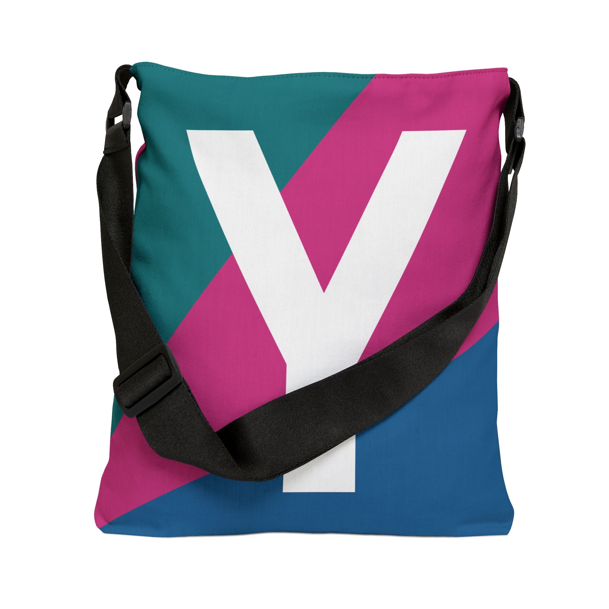 Initial Letter 'Y' Colorblock Adjustable Tote Bag — Monogram Alphabet Shoulder Bag