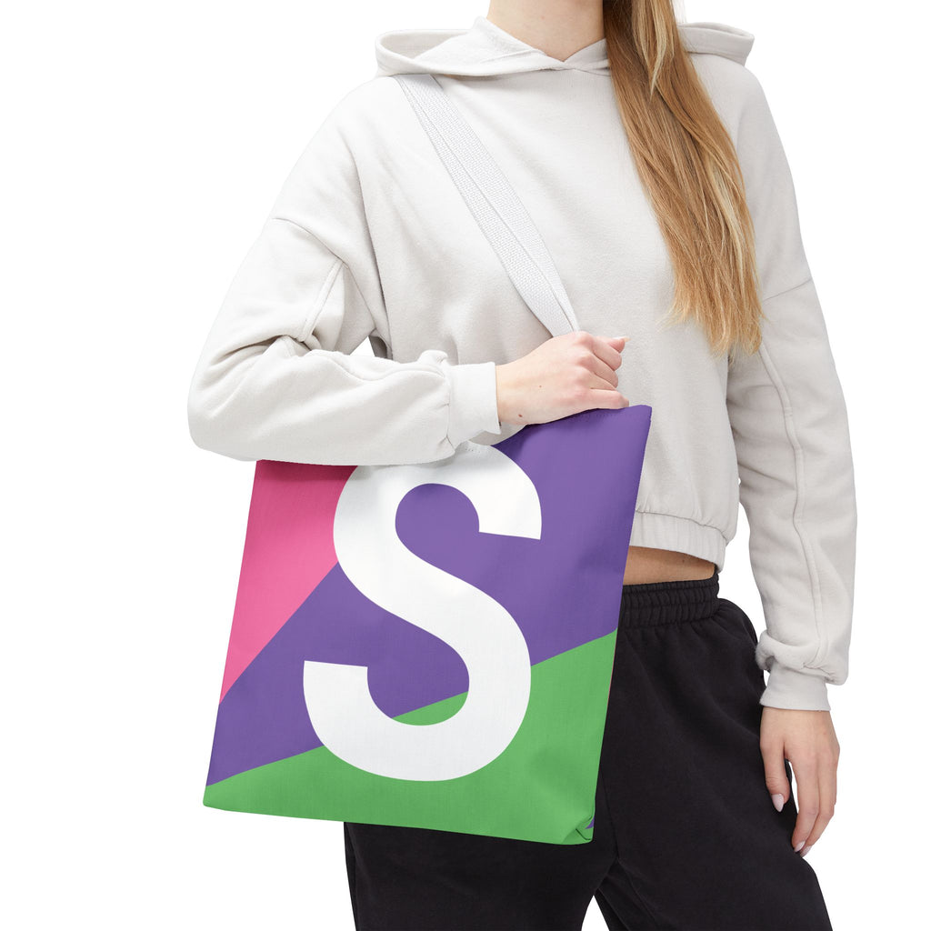 Monogram 'S' Colorblock Tote Bag — Personalized Initial S Shoulder Tote