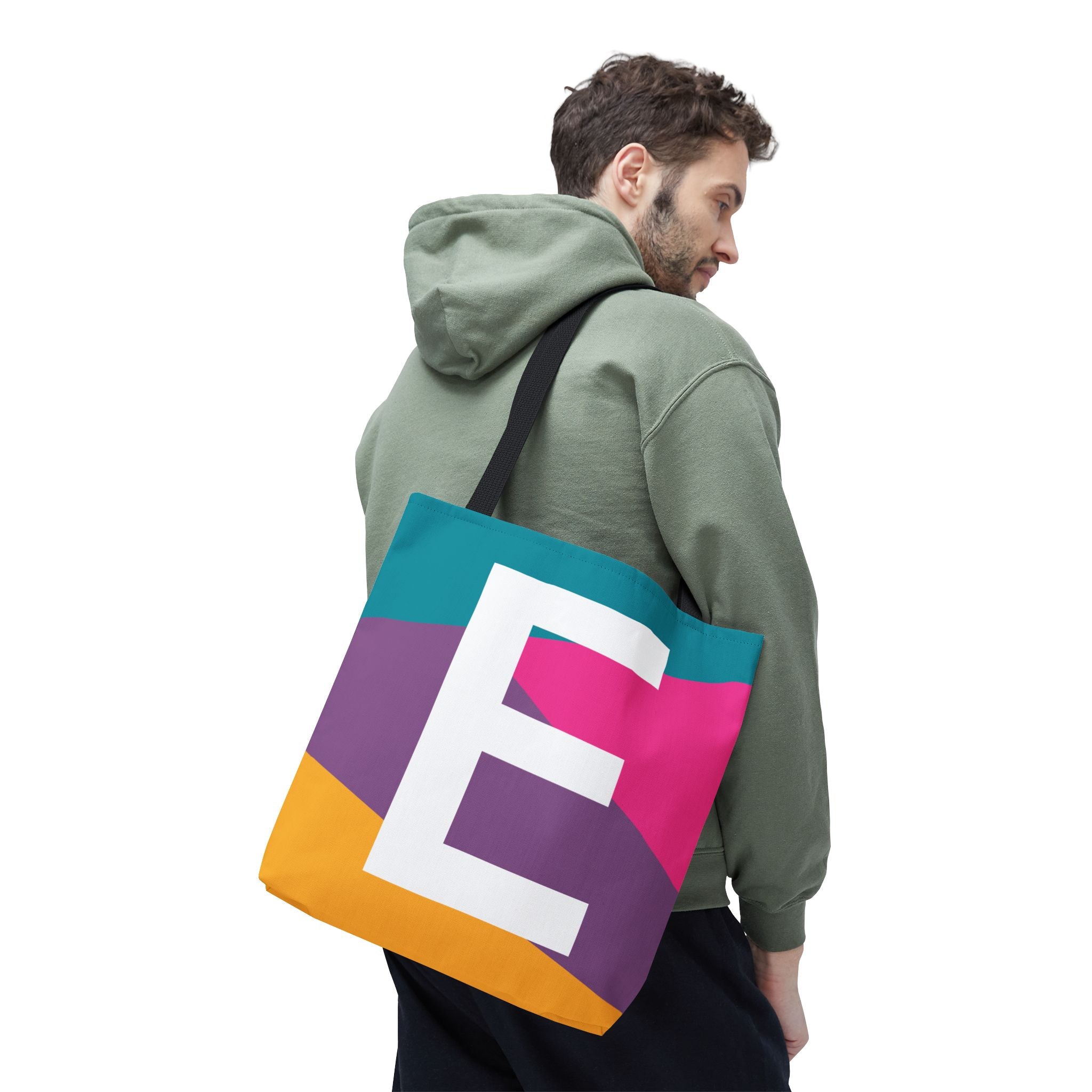 Monogram 'E' Colorblock Tote Bag — Personalized Initial E Shoulder Tote