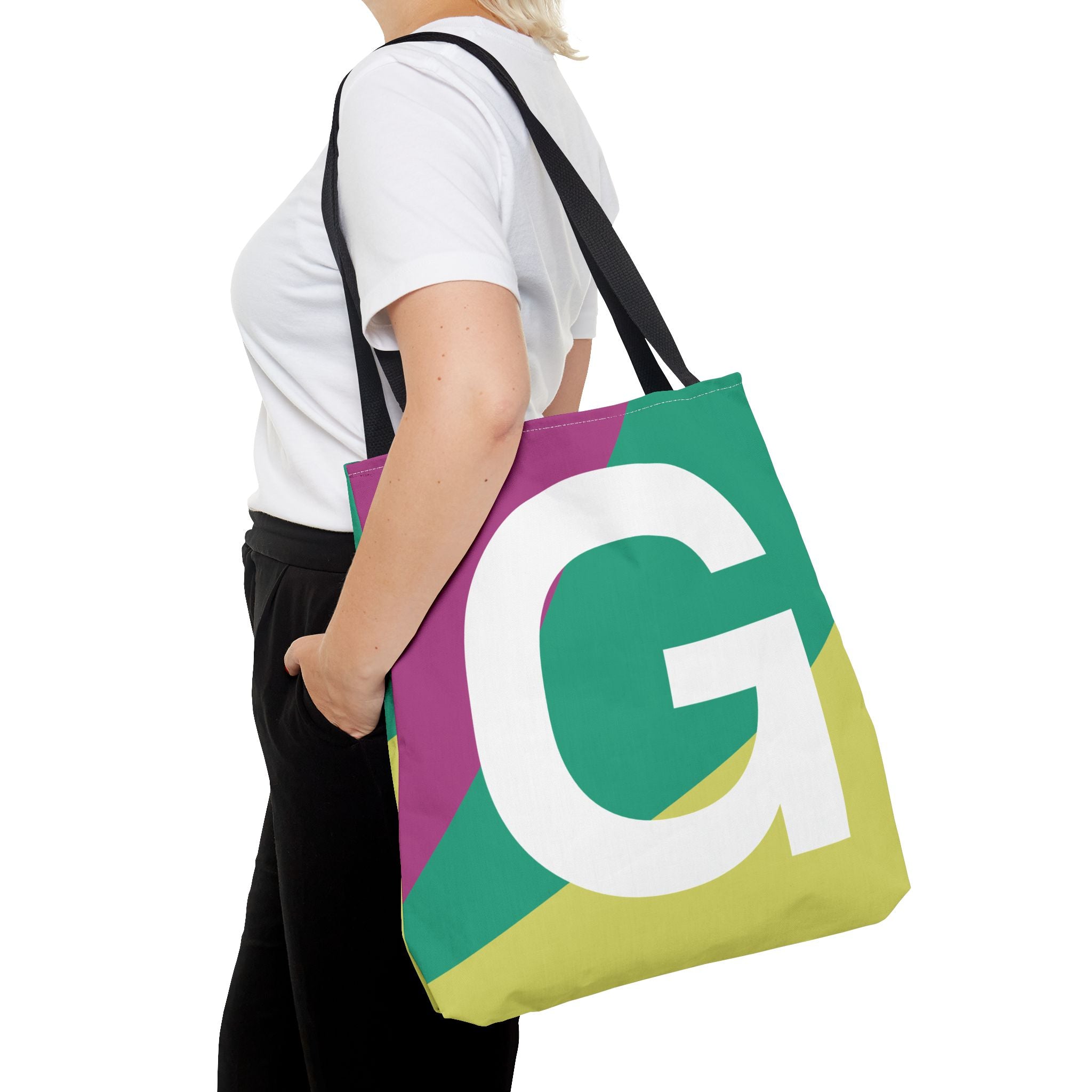 Monogram 'G' Colorblock Tote Bag — Personalized Initial G Shoulder Tote