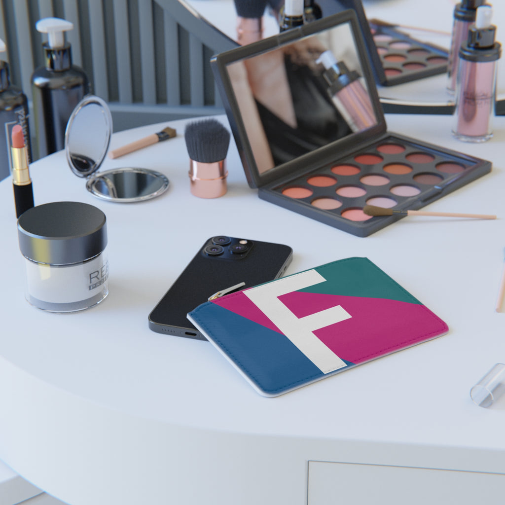 Initial F Mini Clutch — Colorblock Monogram Wristlet Wallet