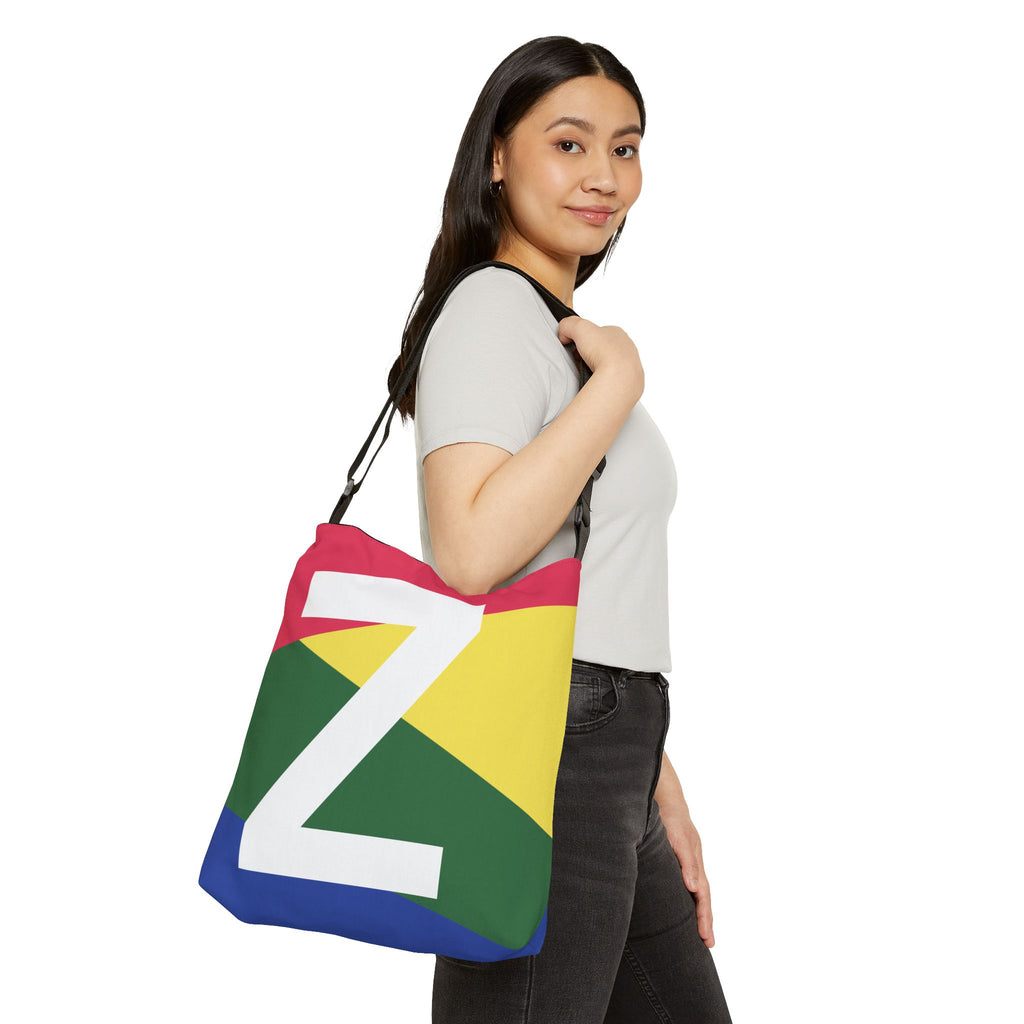 Initial Letter 'Z' Colorblock Adjustable Tote Bag — Monogram Alphabet Shoulder Bag
