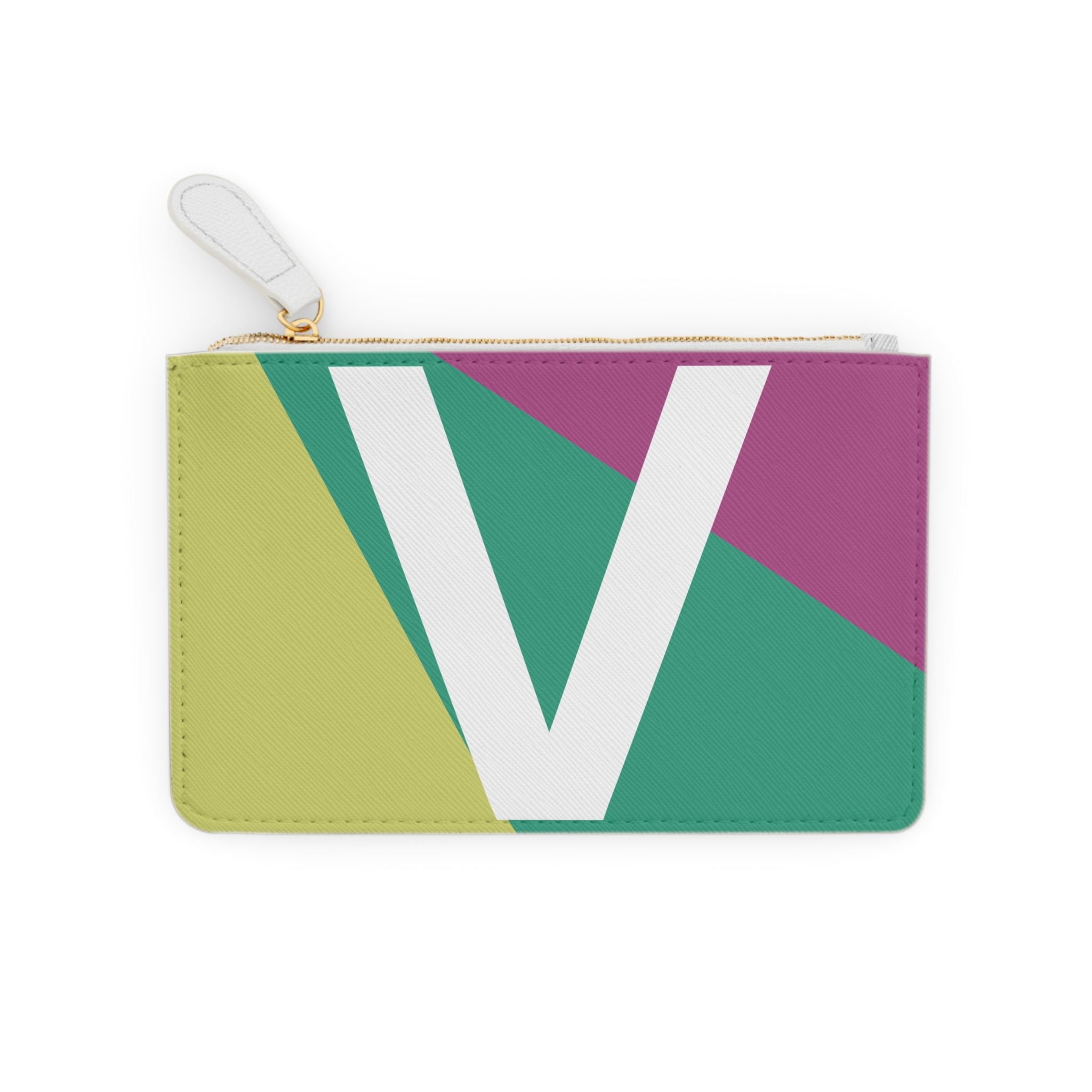 Initial V Mini Clutch — Colorblock Monogram Wristlet Wallet