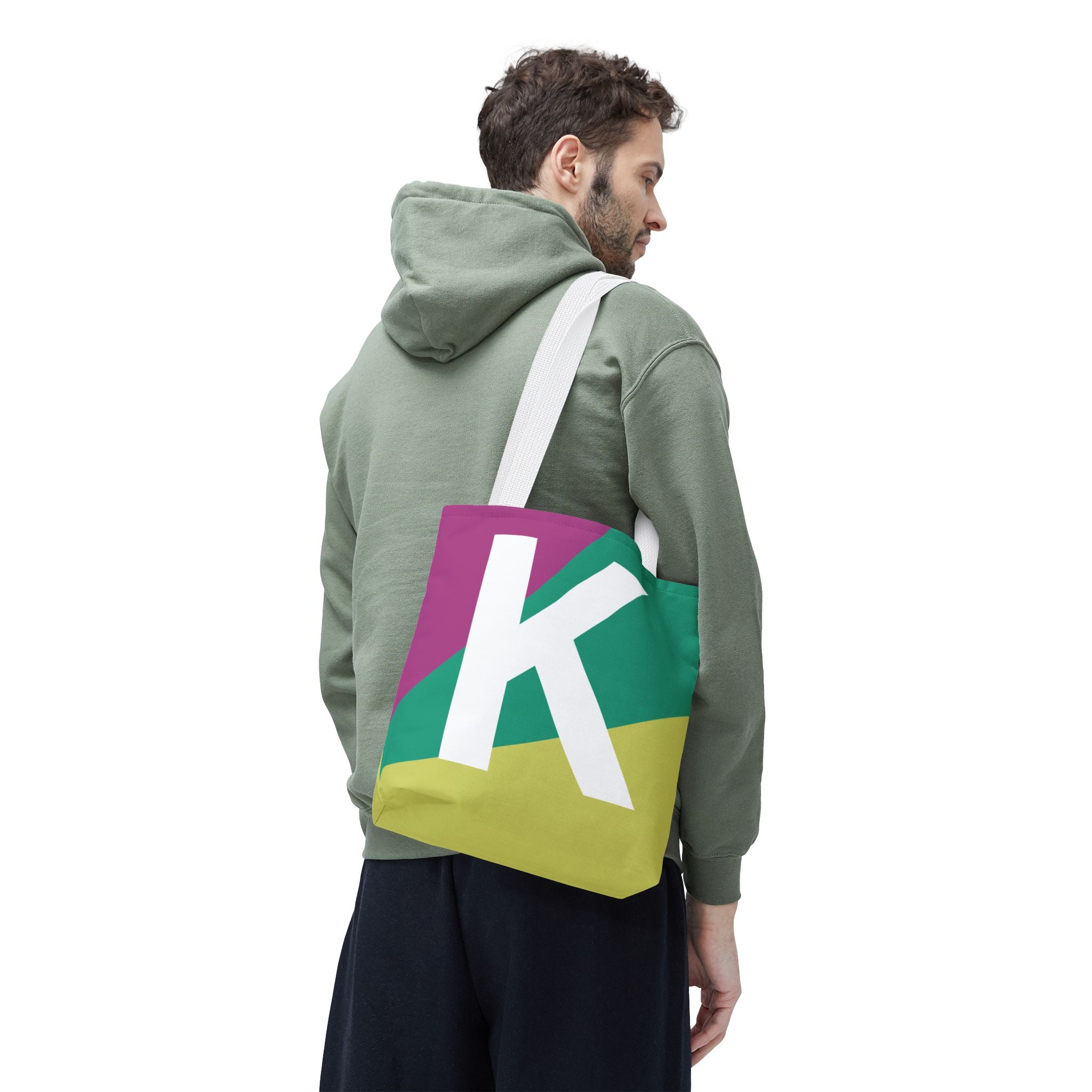 Monogram 'K' Colorblock Tote Bag — Personalized Initial K Shoulder Tote