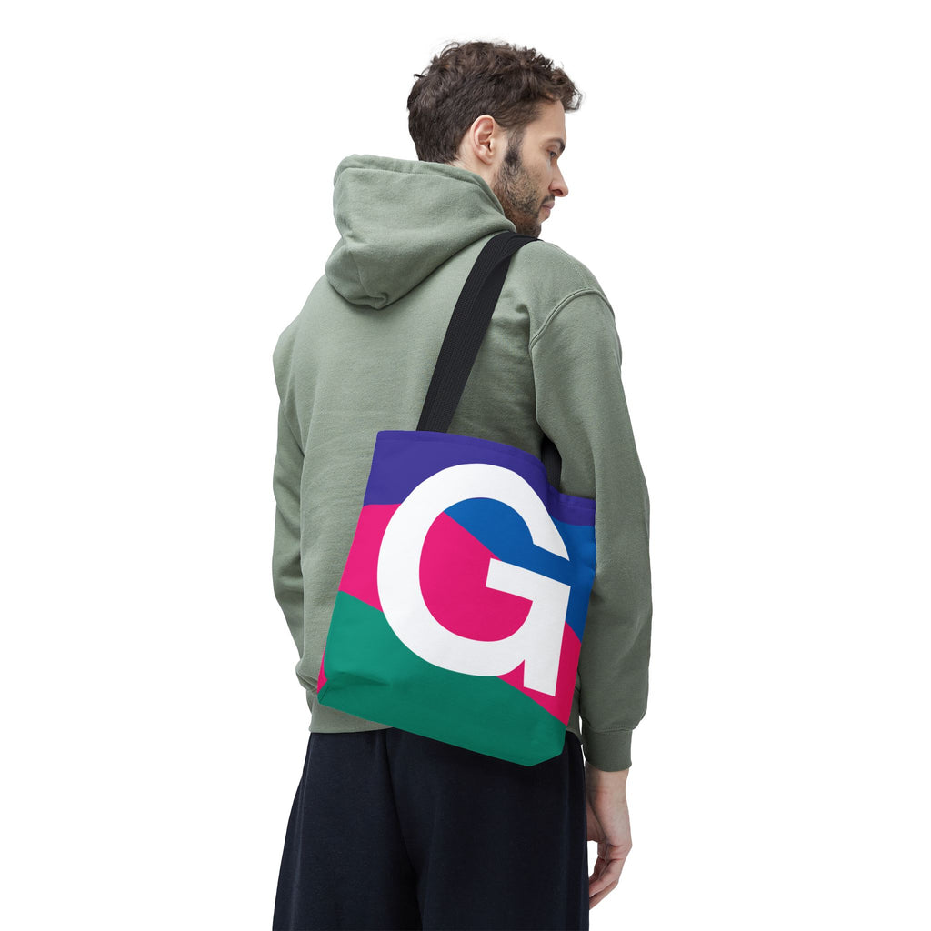 Monogram 'G' Colorblock Tote Bag — Personalized Initial G Shoulder Tote