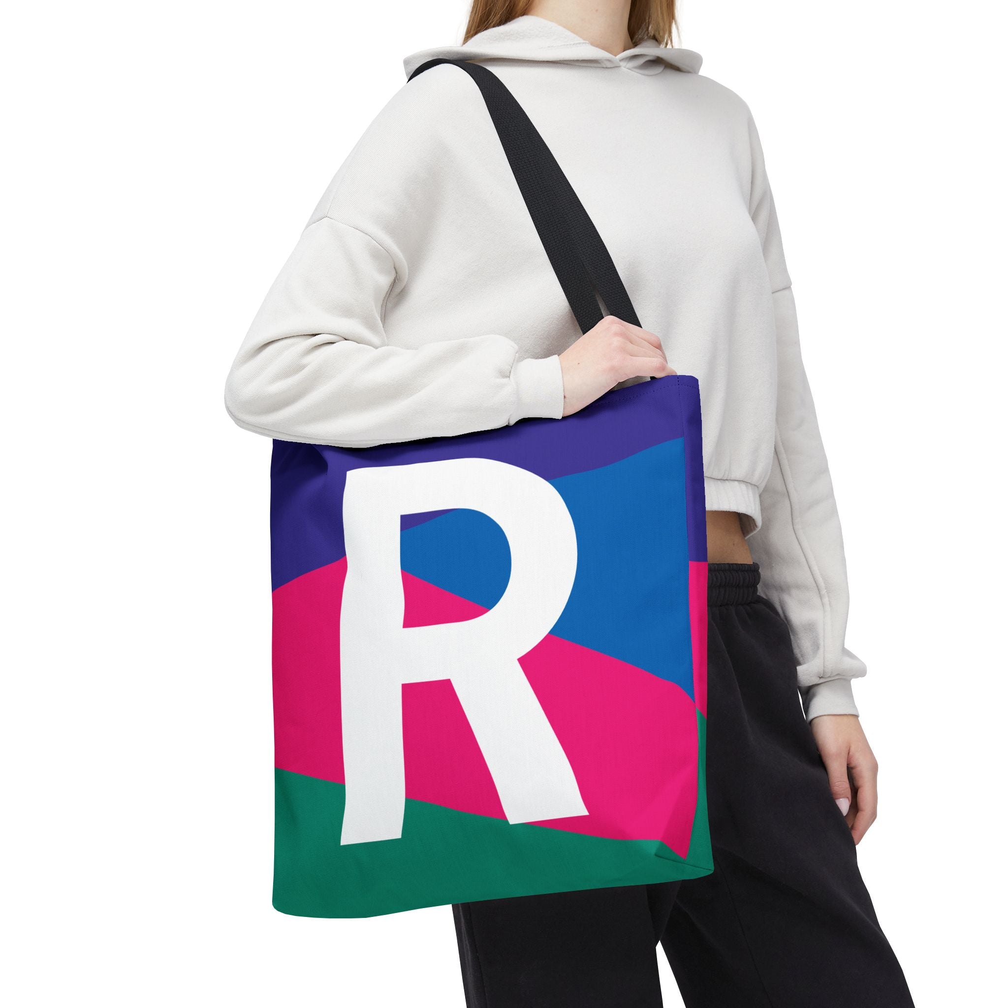 Monogram 'R' Colorblock Tote Bag — Personalized Initial R Shoulder Tote