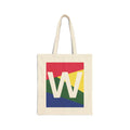 Initial W Colorblock Canvas Tote Bag — Monogram Letter W Reusable Grocery Tote