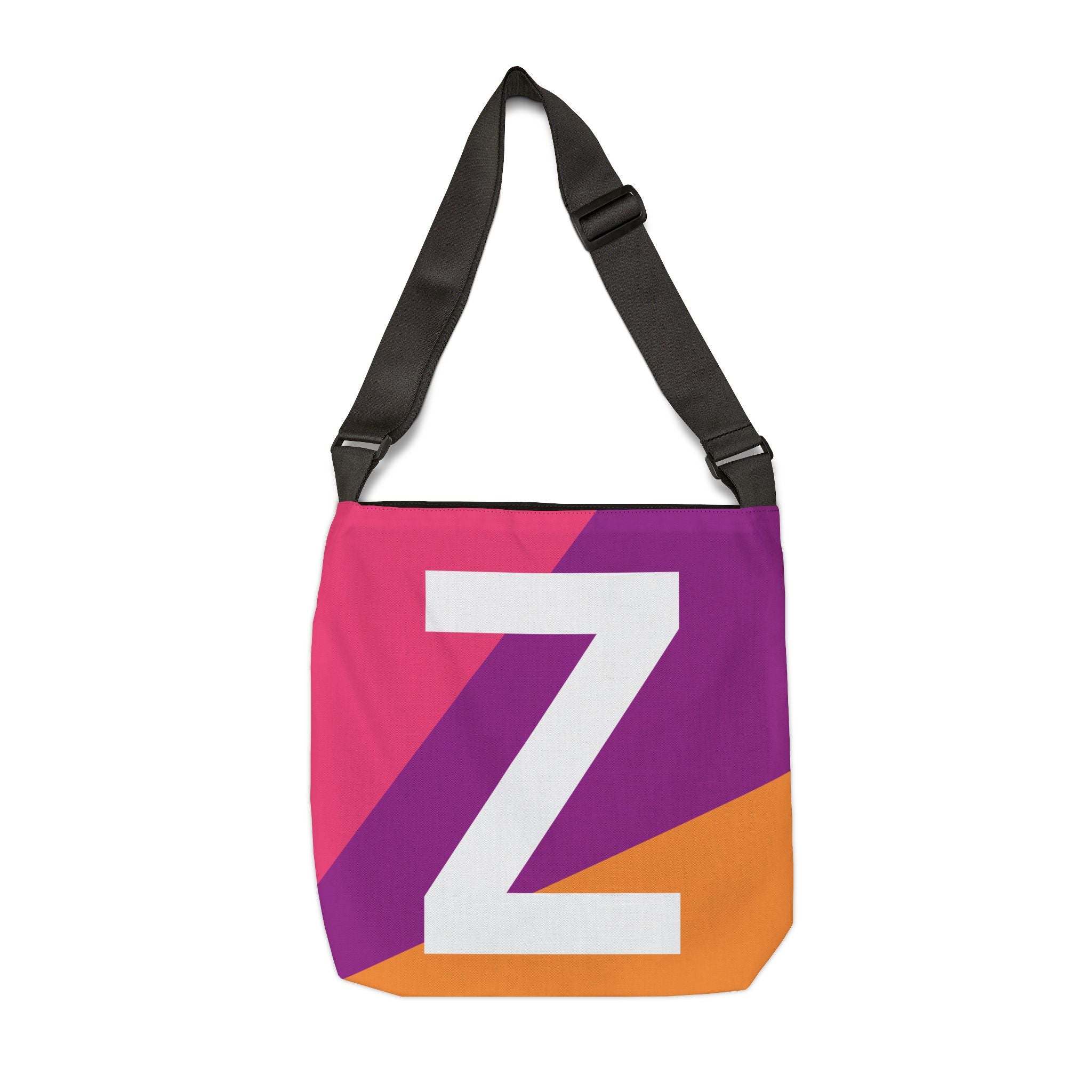 Initial Letter 'Z' Colorblock Adjustable Tote Bag — Monogram Alphabet Shoulder Bag