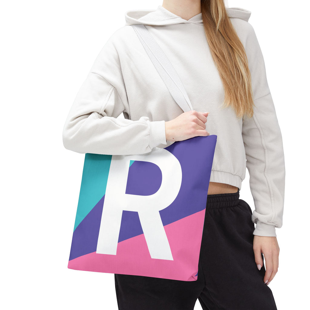 Monogram 'R' Colorblock Tote Bag — Personalized Initial R Shoulder Tote