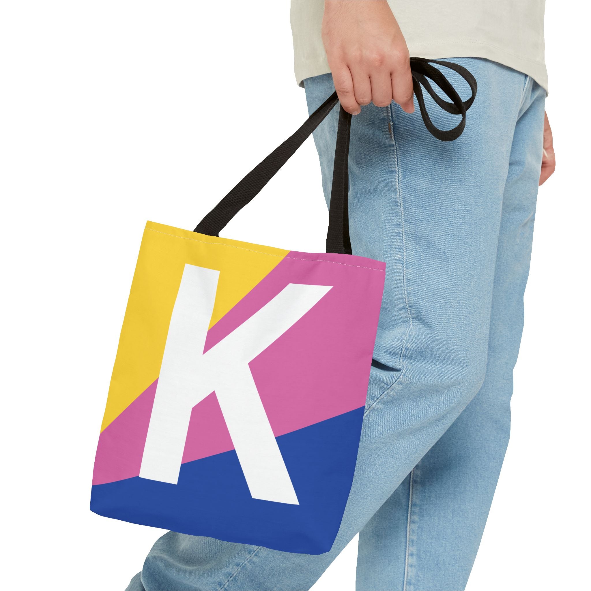 Monogram 'K' Colorblock Tote Bag — Personalized Initial K Shoulder Tote