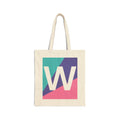 Initial W Colorblock Canvas Tote Bag — Monogram Letter W Reusable Grocery Tote