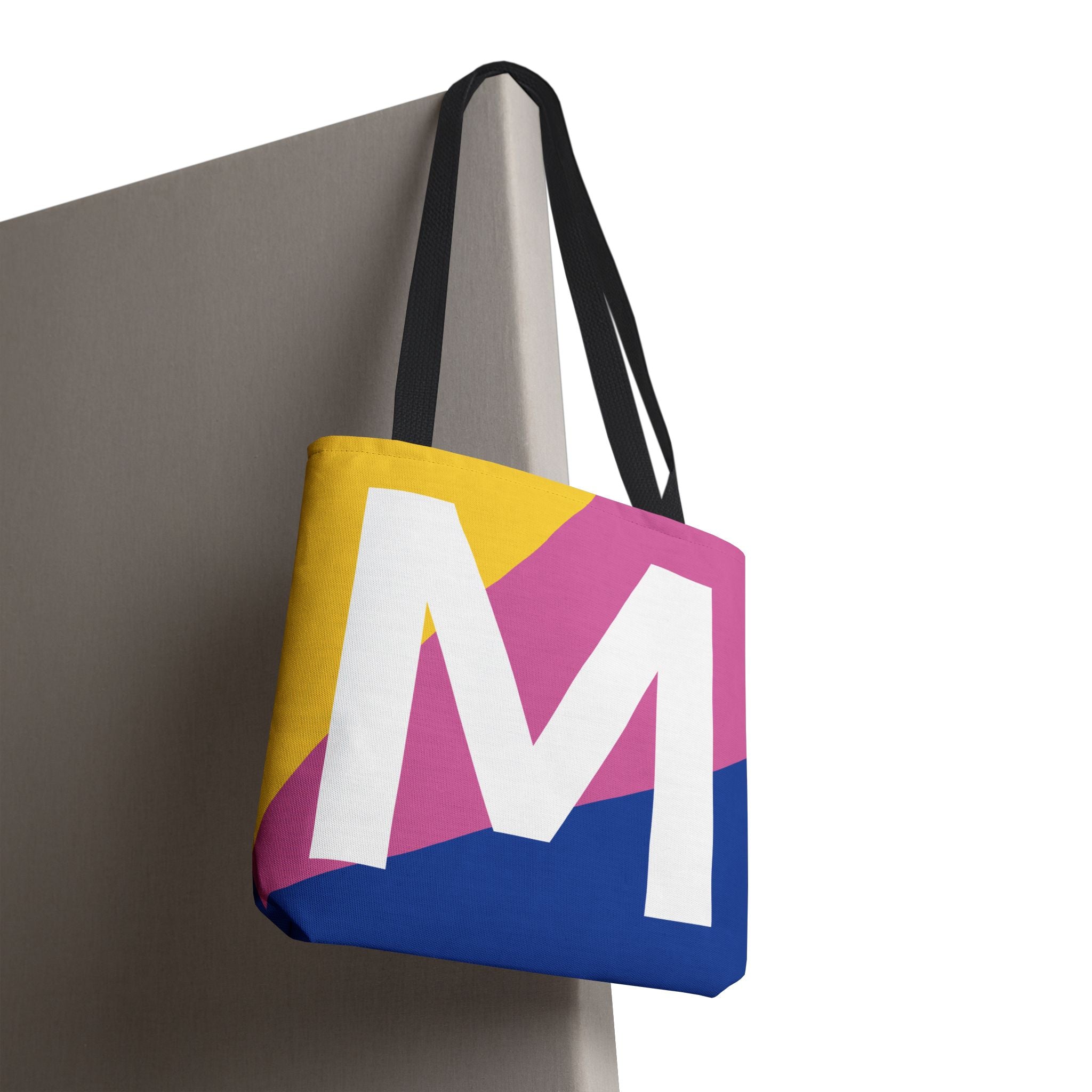 Monogram 'M' Colorblock Tote Bag — Personalized Initial M Shoulder Tote